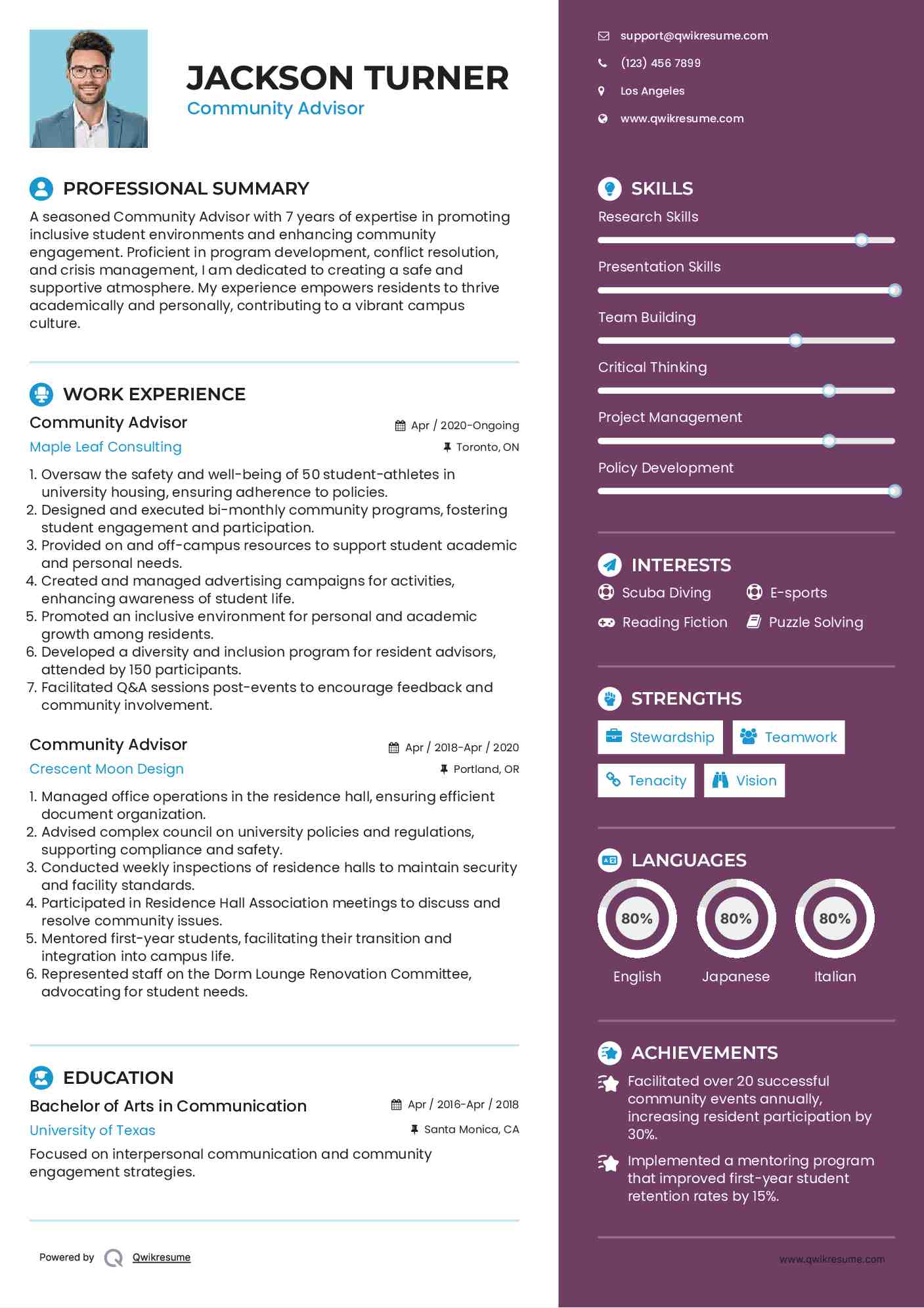 Community Advisor Resume Template