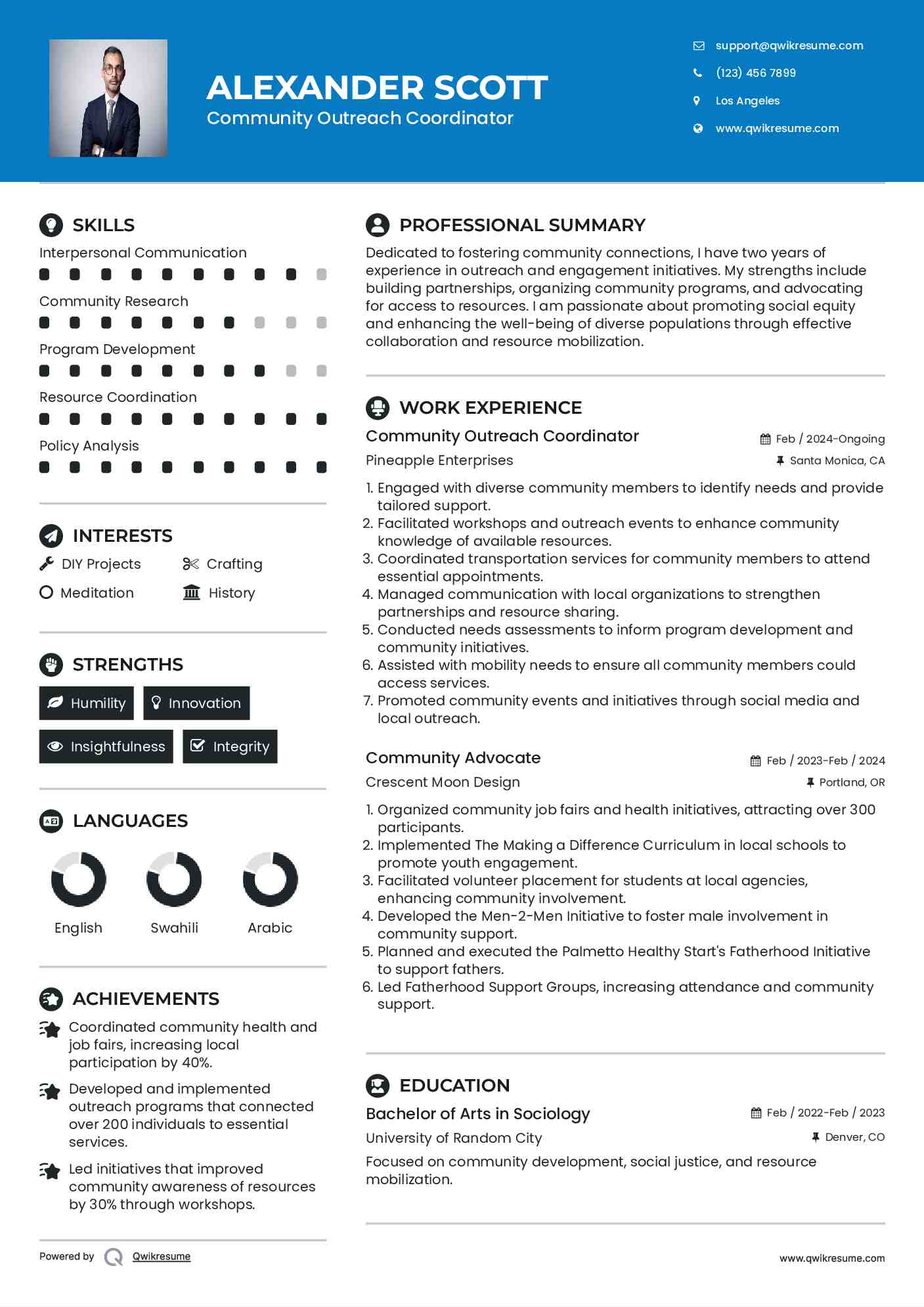 Community Outreach Coordinator Resume Template
