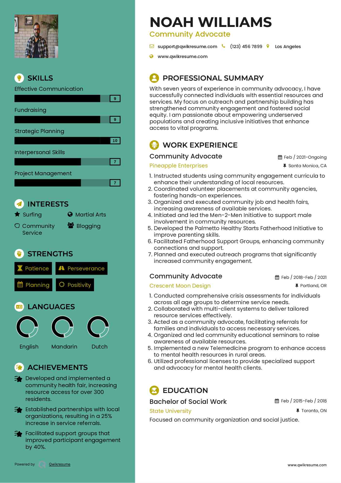 Community Advocate Resume Format