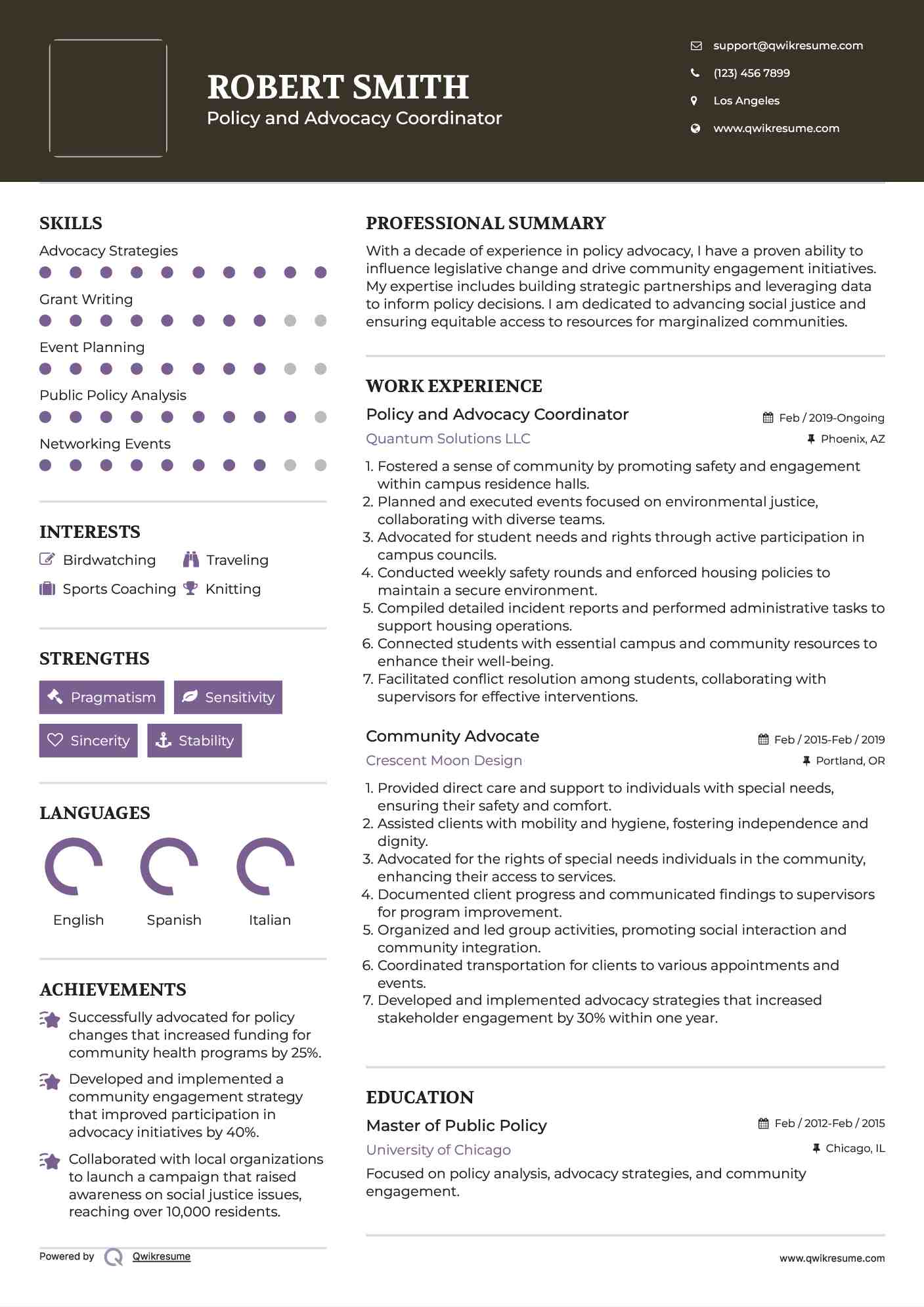 Policy and Advocacy Coordinator Resume Format
