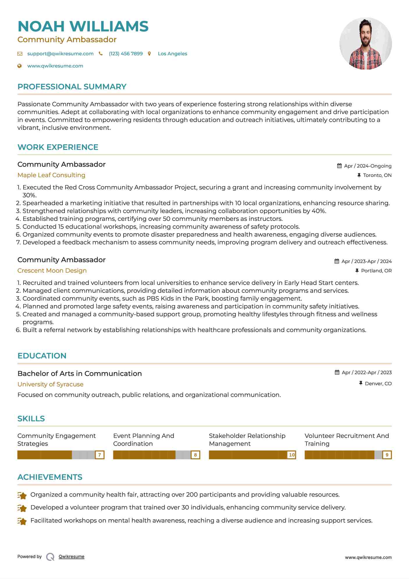Community Ambassador Resume Format