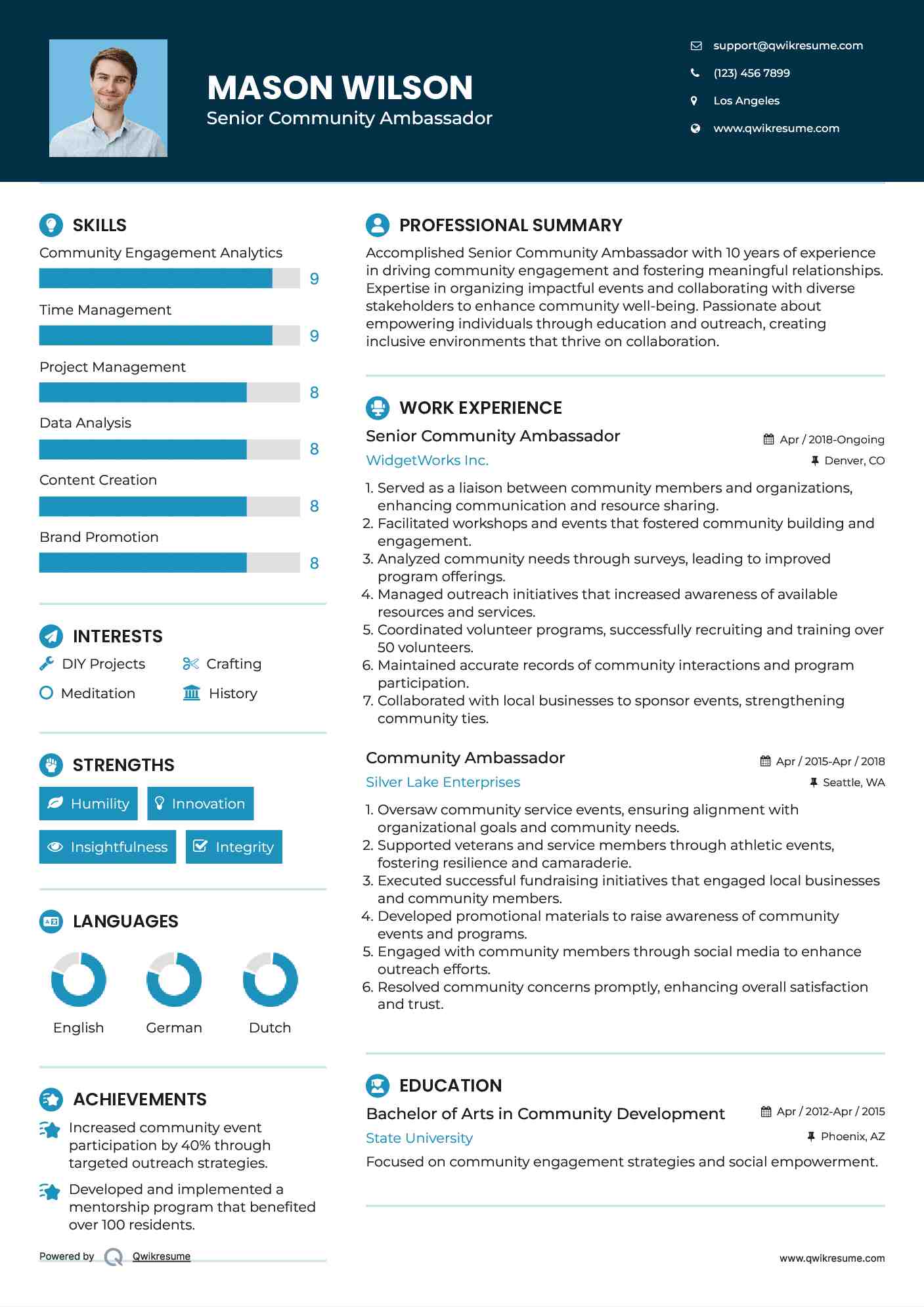 Senior Community Ambassador Resume Template