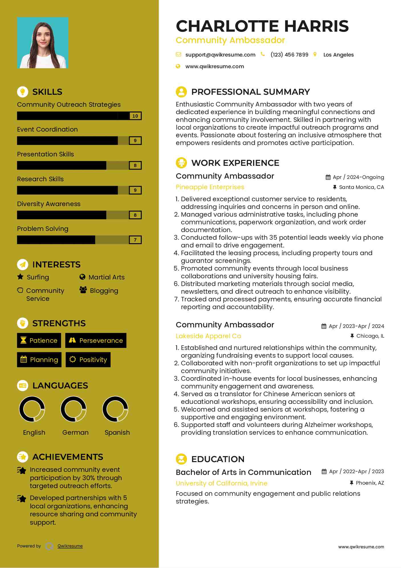 Community Ambassador Resume Sample