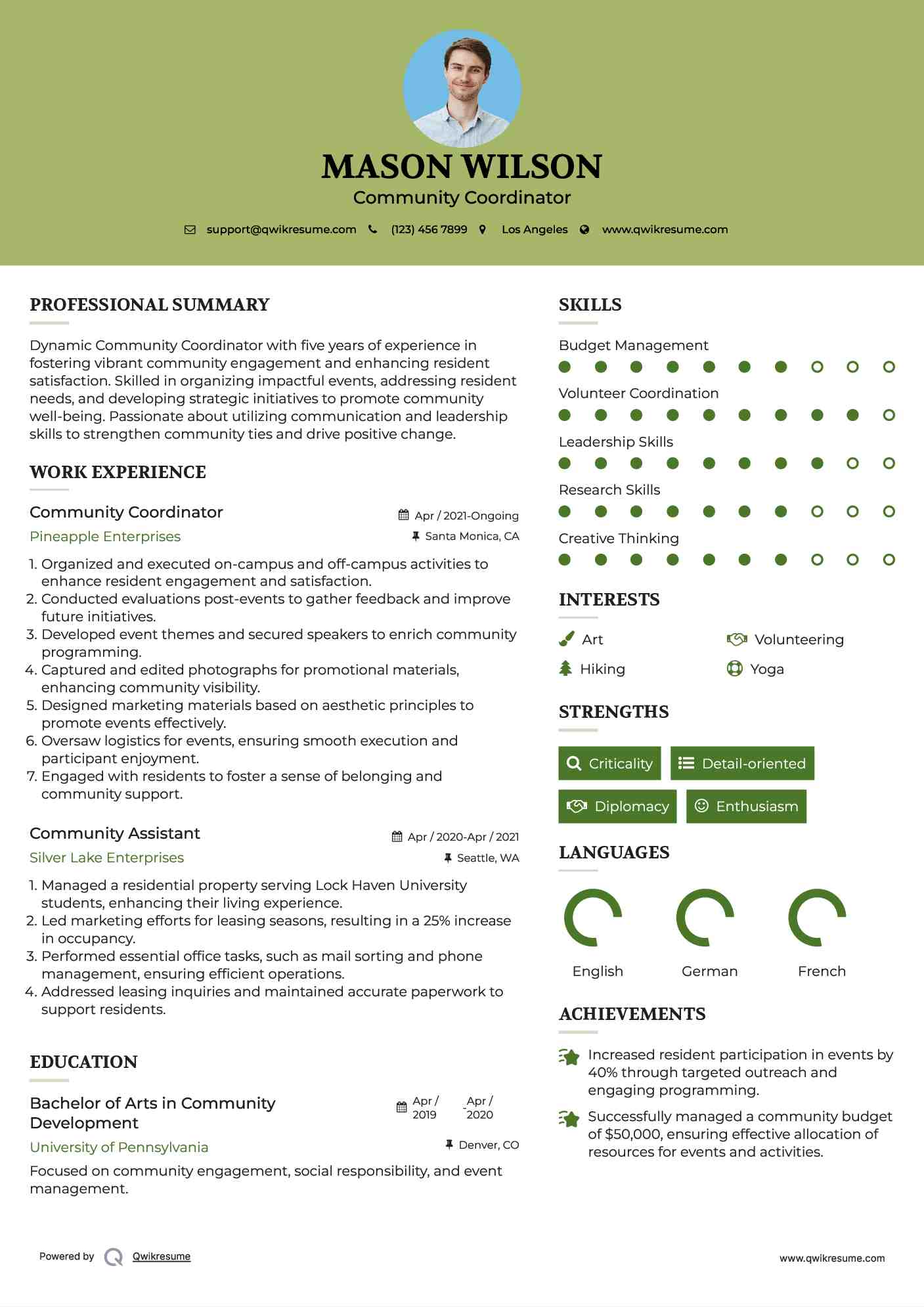 Community Coordinator Resume Sample