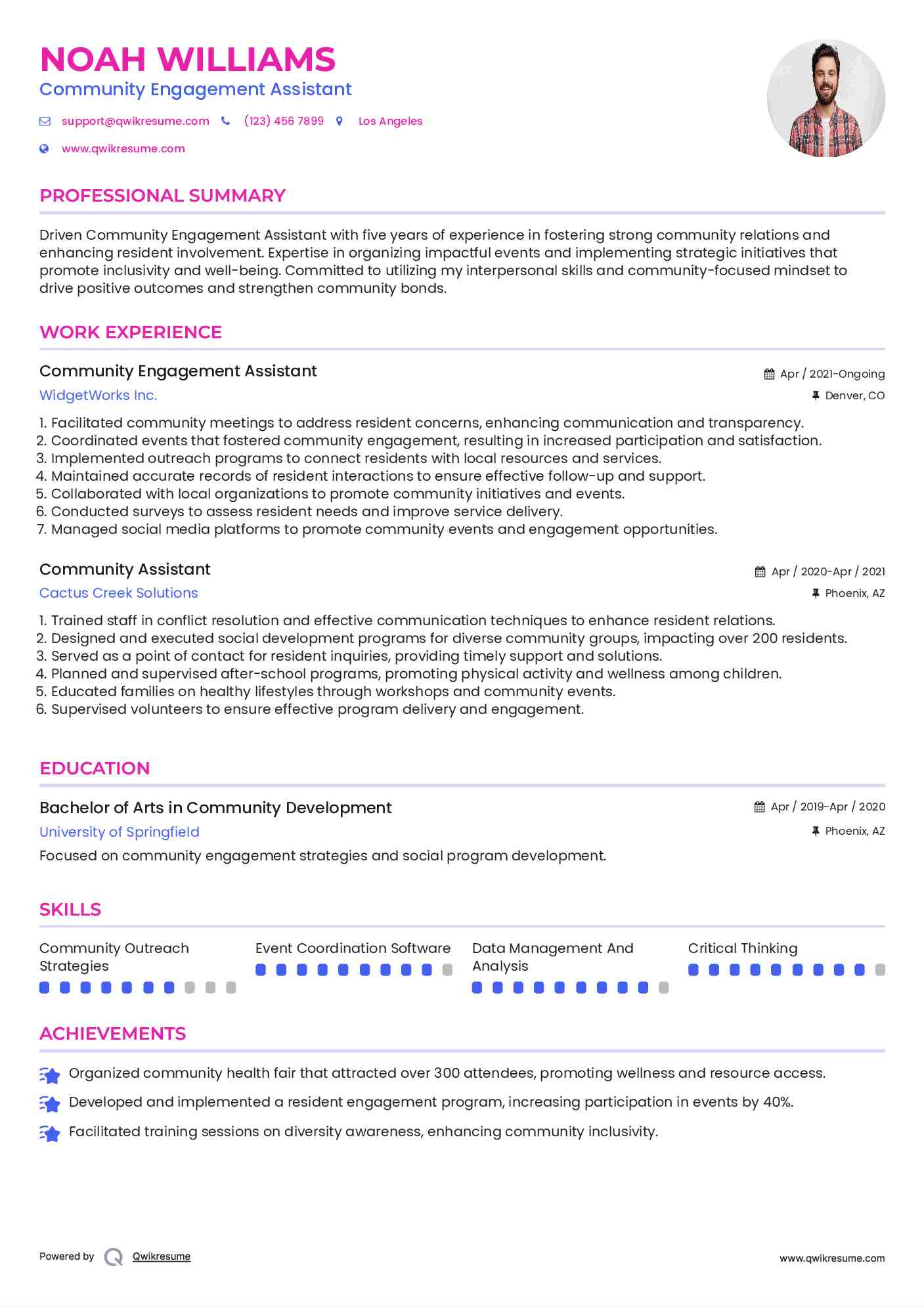 Community Engagement Assistant Resume Format