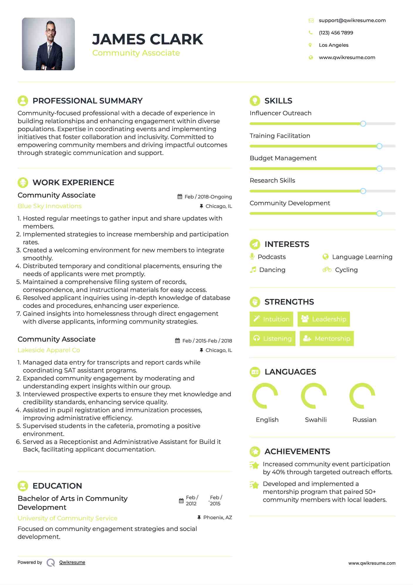 Community Associate Resume Example