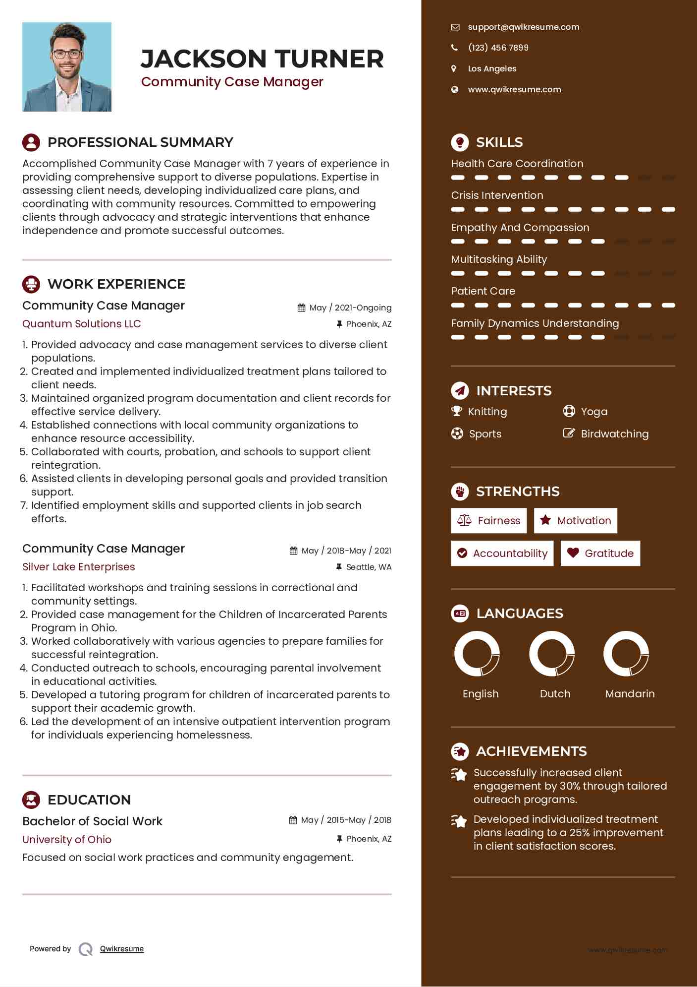 Community Case Manager Resume Sample