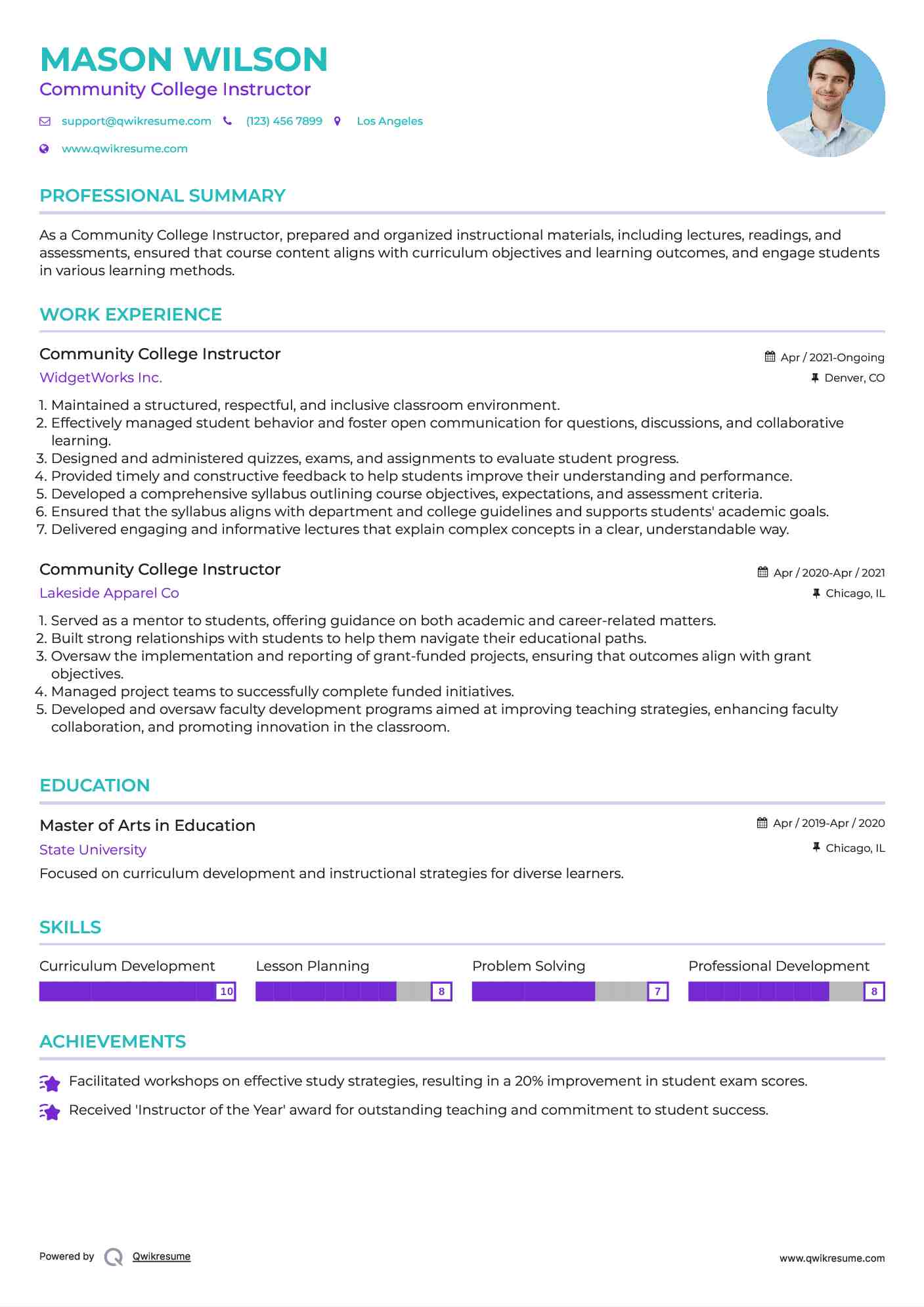 Community College Instructor Resume Template