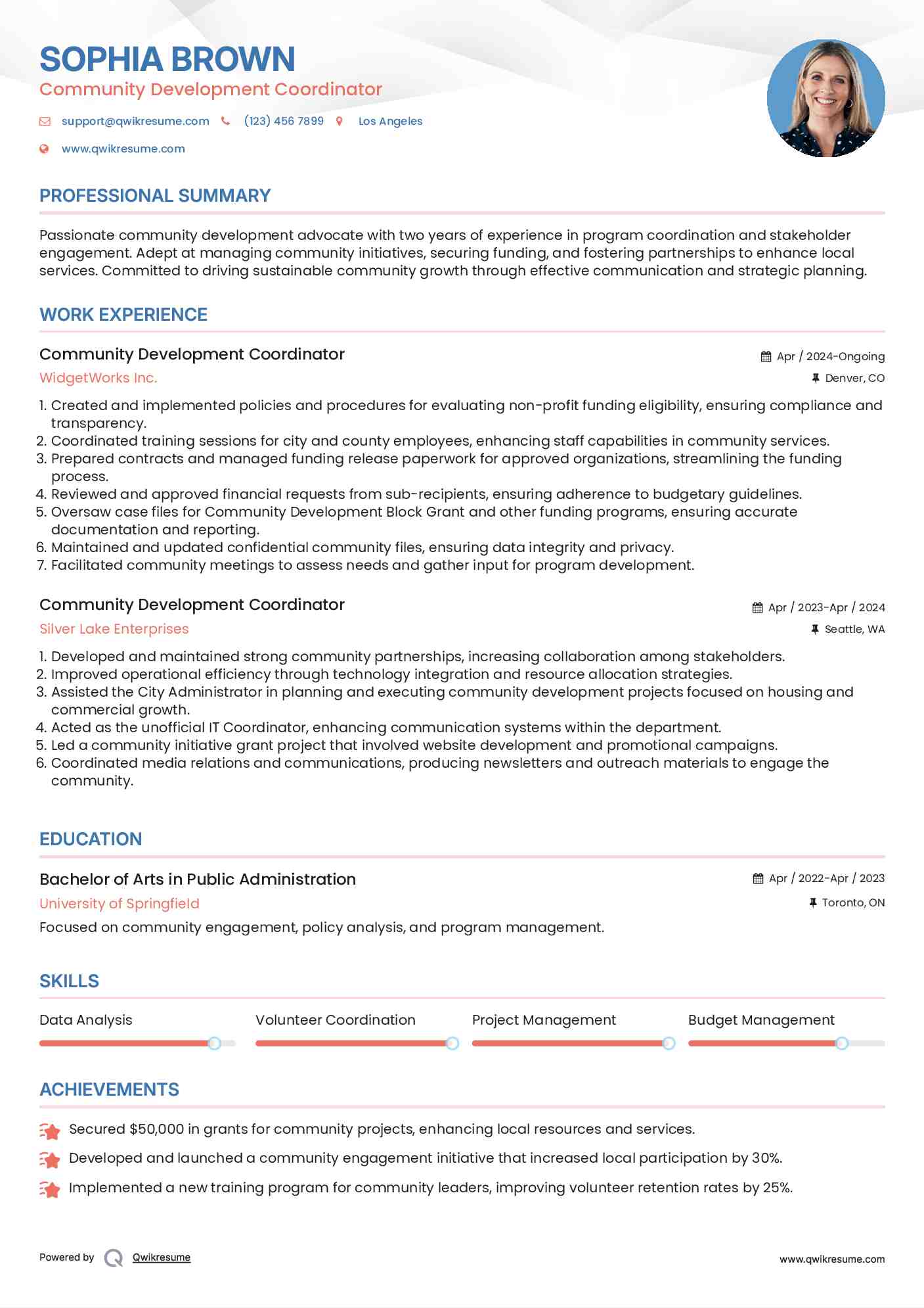 Community Development Coordinator Resume Model