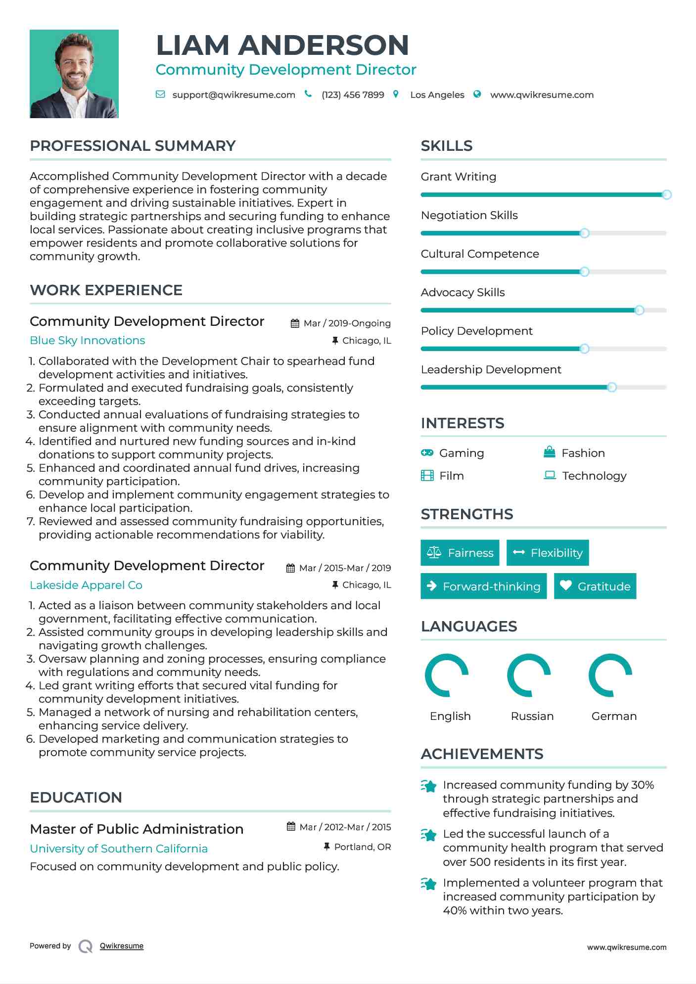 Community Development Director Resume Model