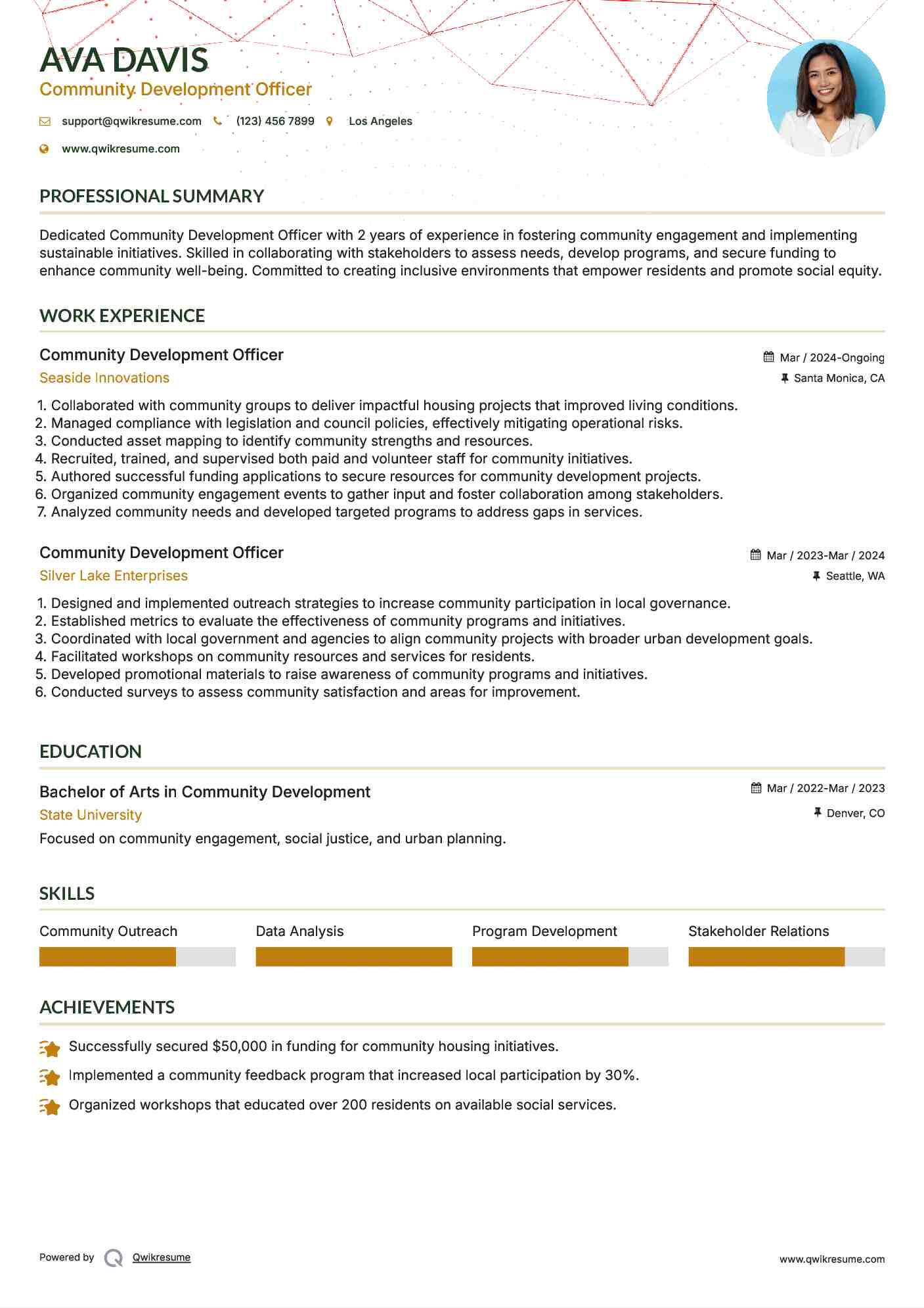 Community Development Officer Resume Example