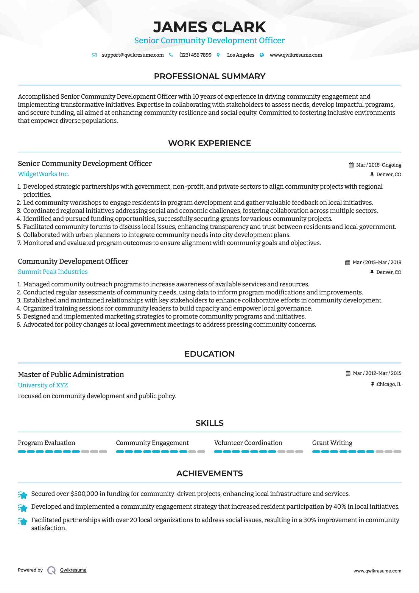 Senior Community Development Officer Resume Sample