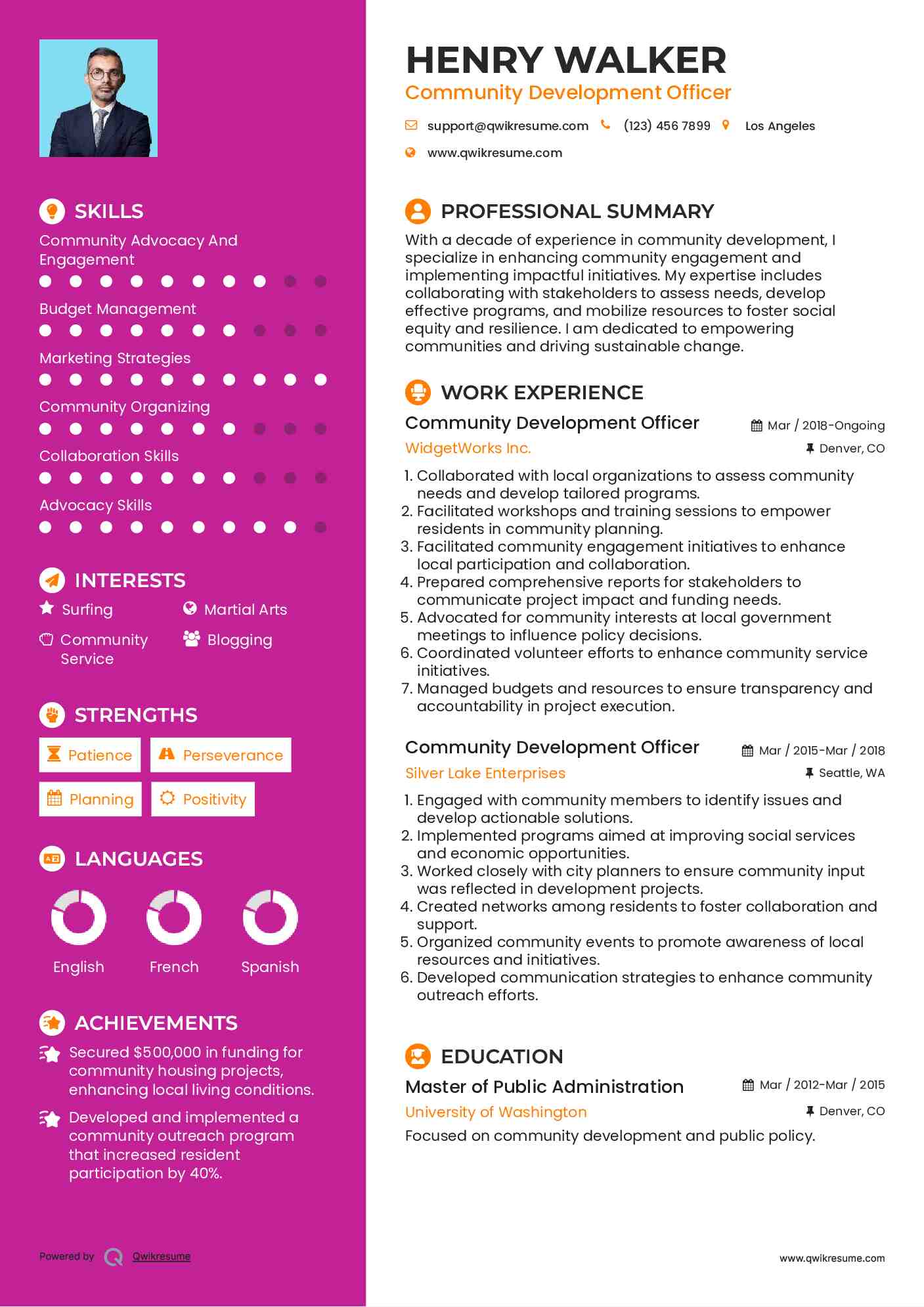 Community Development Officer Resume Model