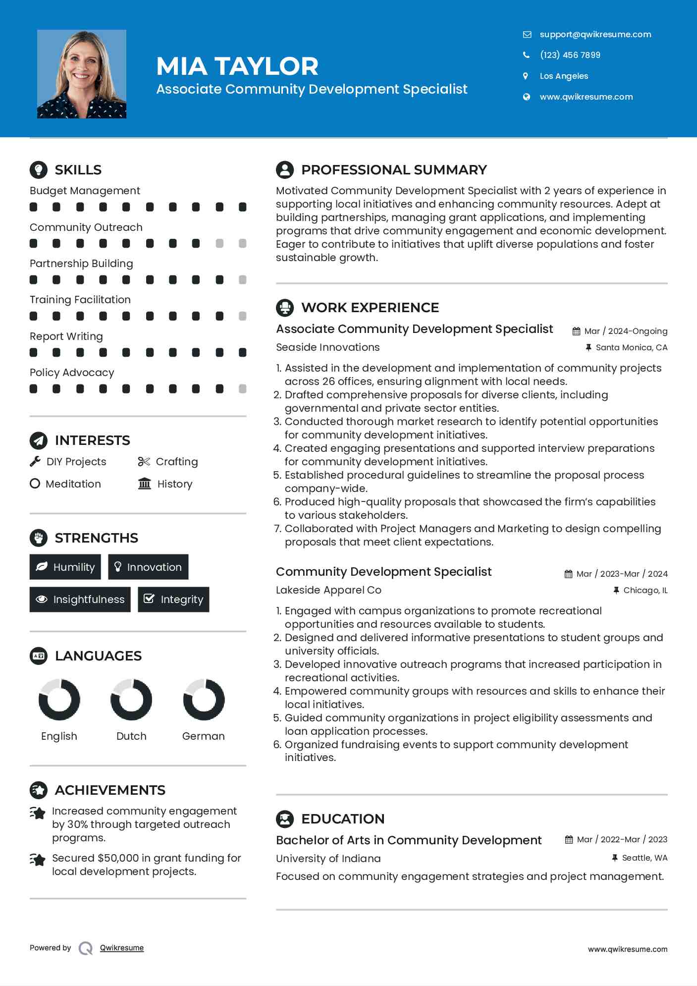 Associate Community Development Specialist  Resume Sample