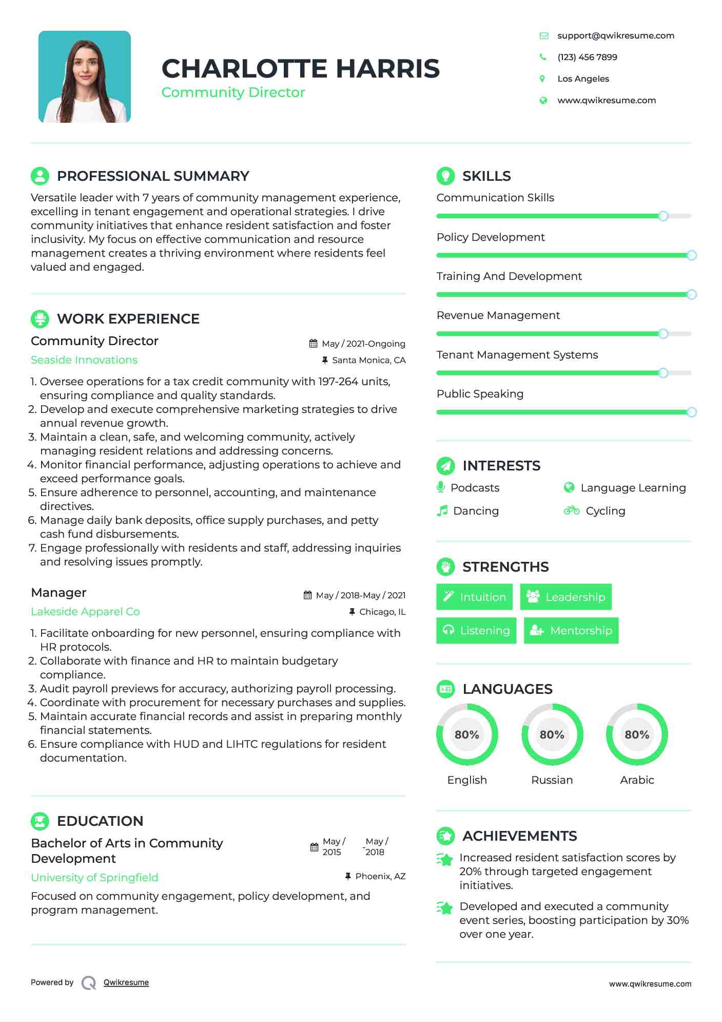 Community Director Resume Template