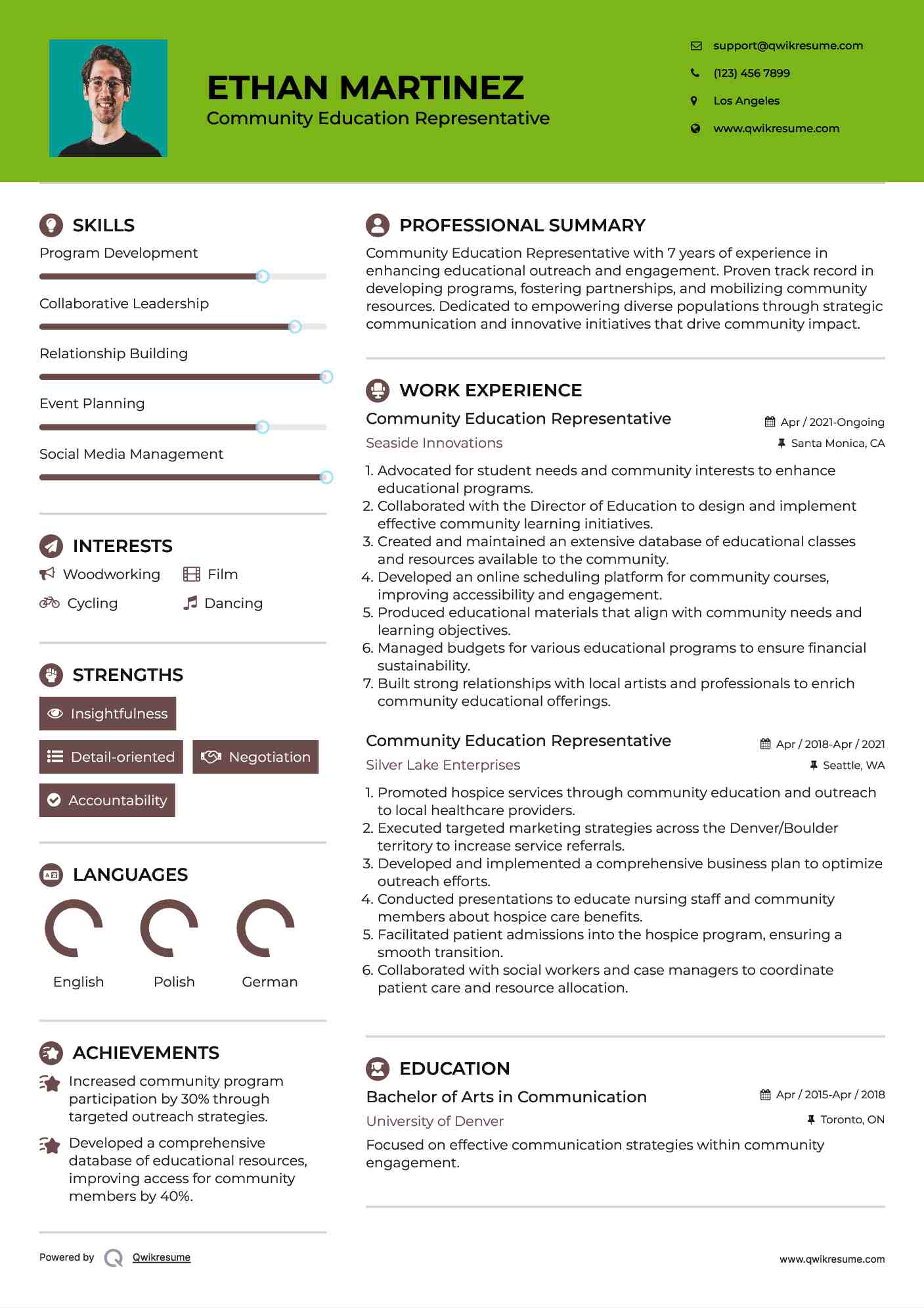 Community Education Representative Resume Sample