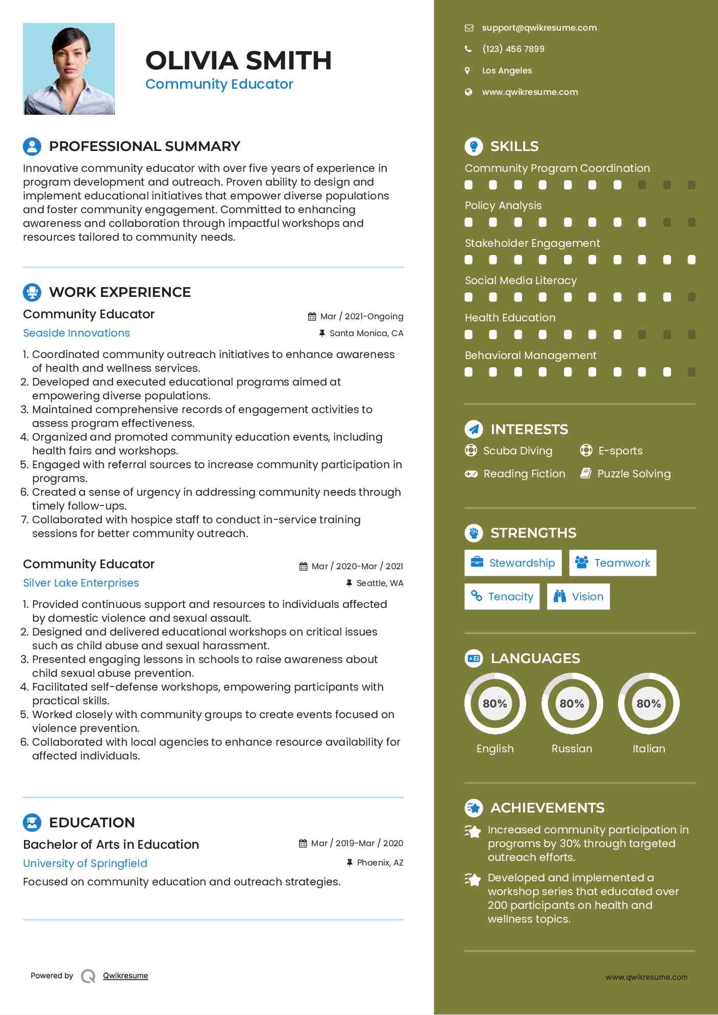 Community Educator Resume Example