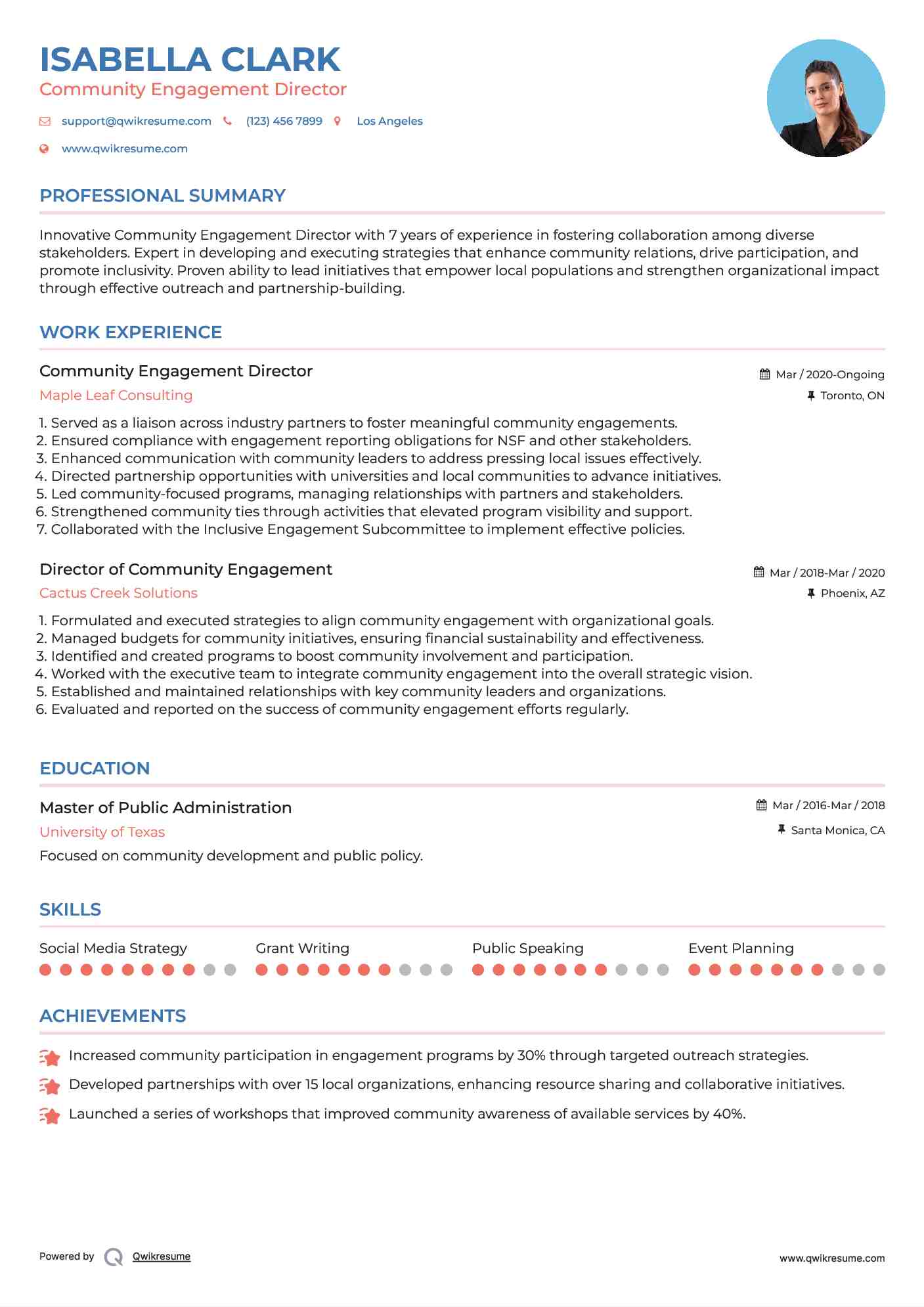 Community Engagement Director Resume Template