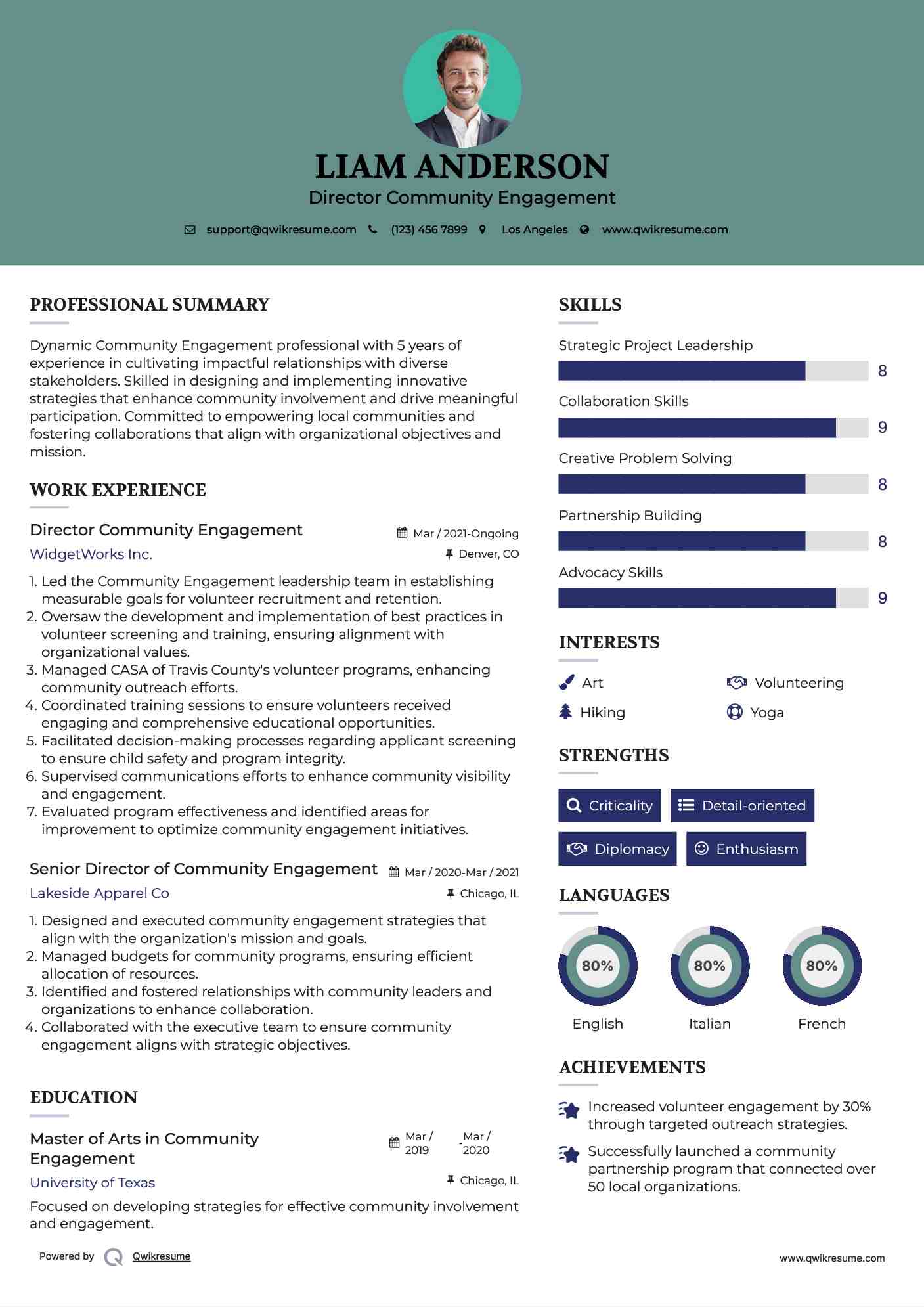 Director Community Engagement
 Resume Example