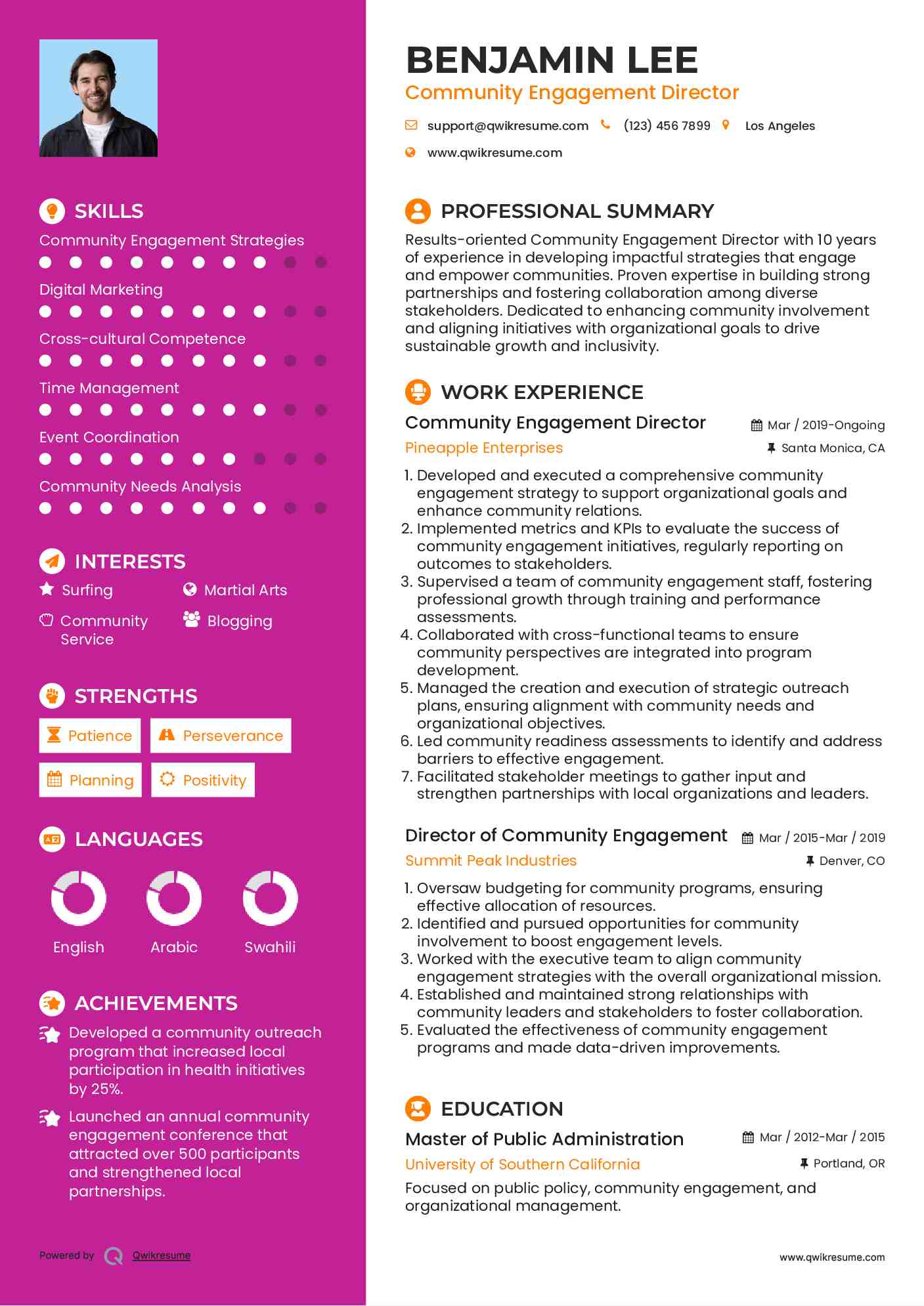 Community Engagement Director Resume Sample