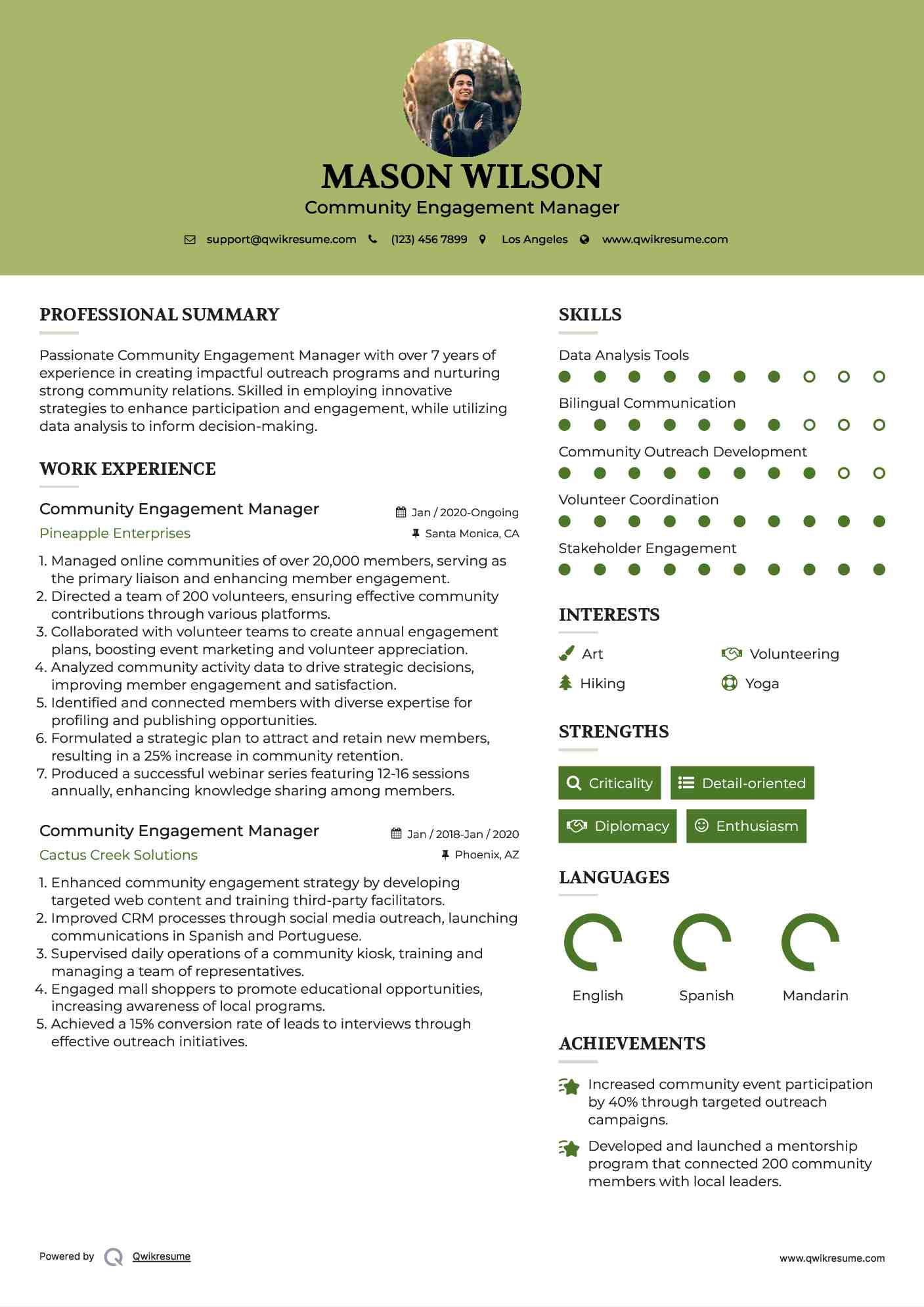 Community Engagement Manager Resume Sample