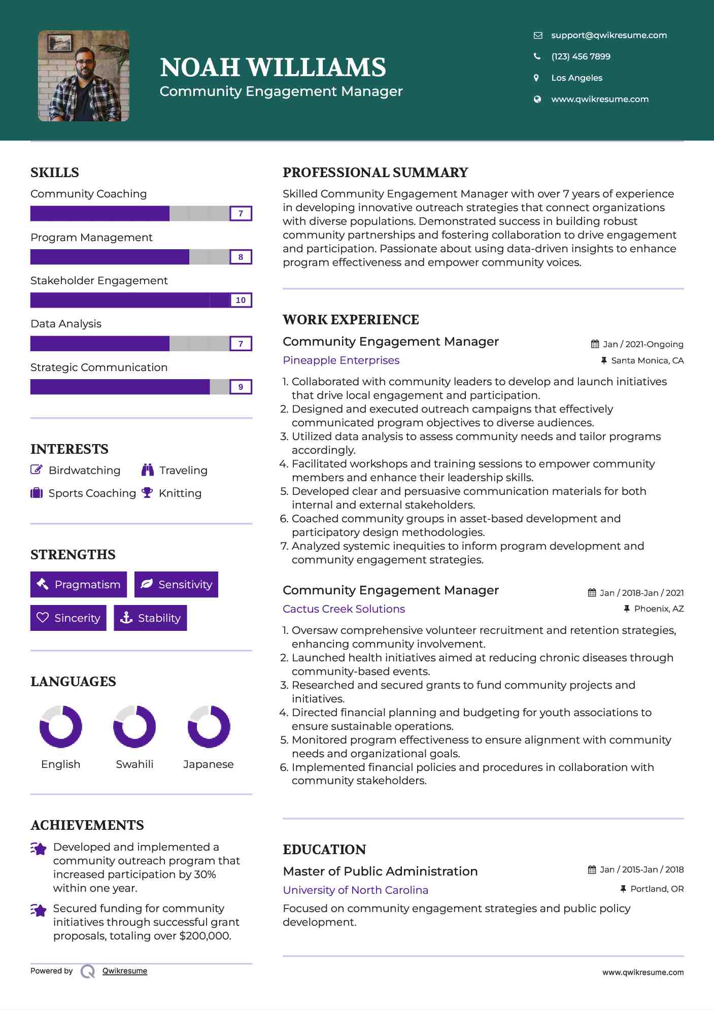 Community Engagement Manager Resume Template