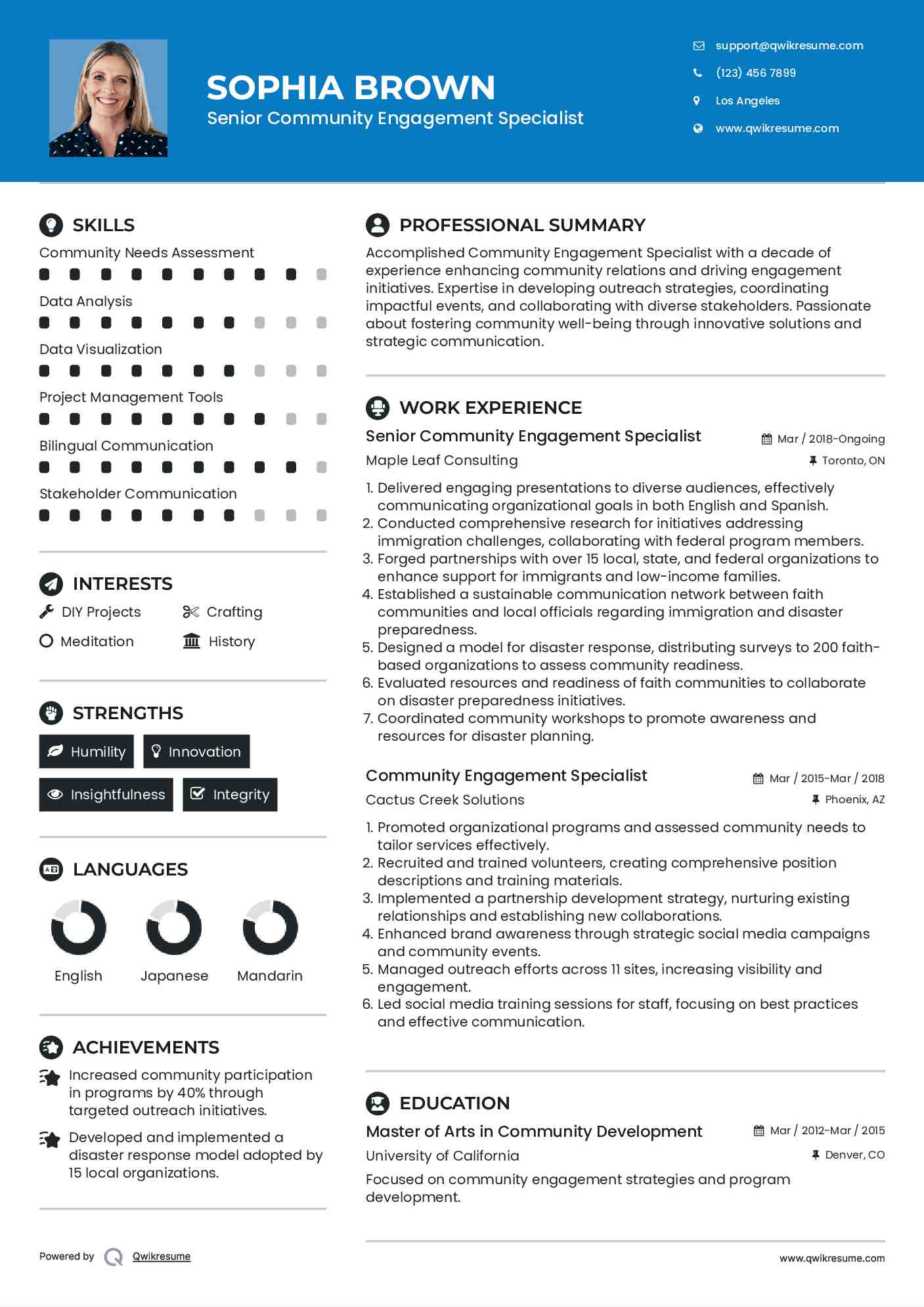 Senior Community Engagement Specialist Resume Format