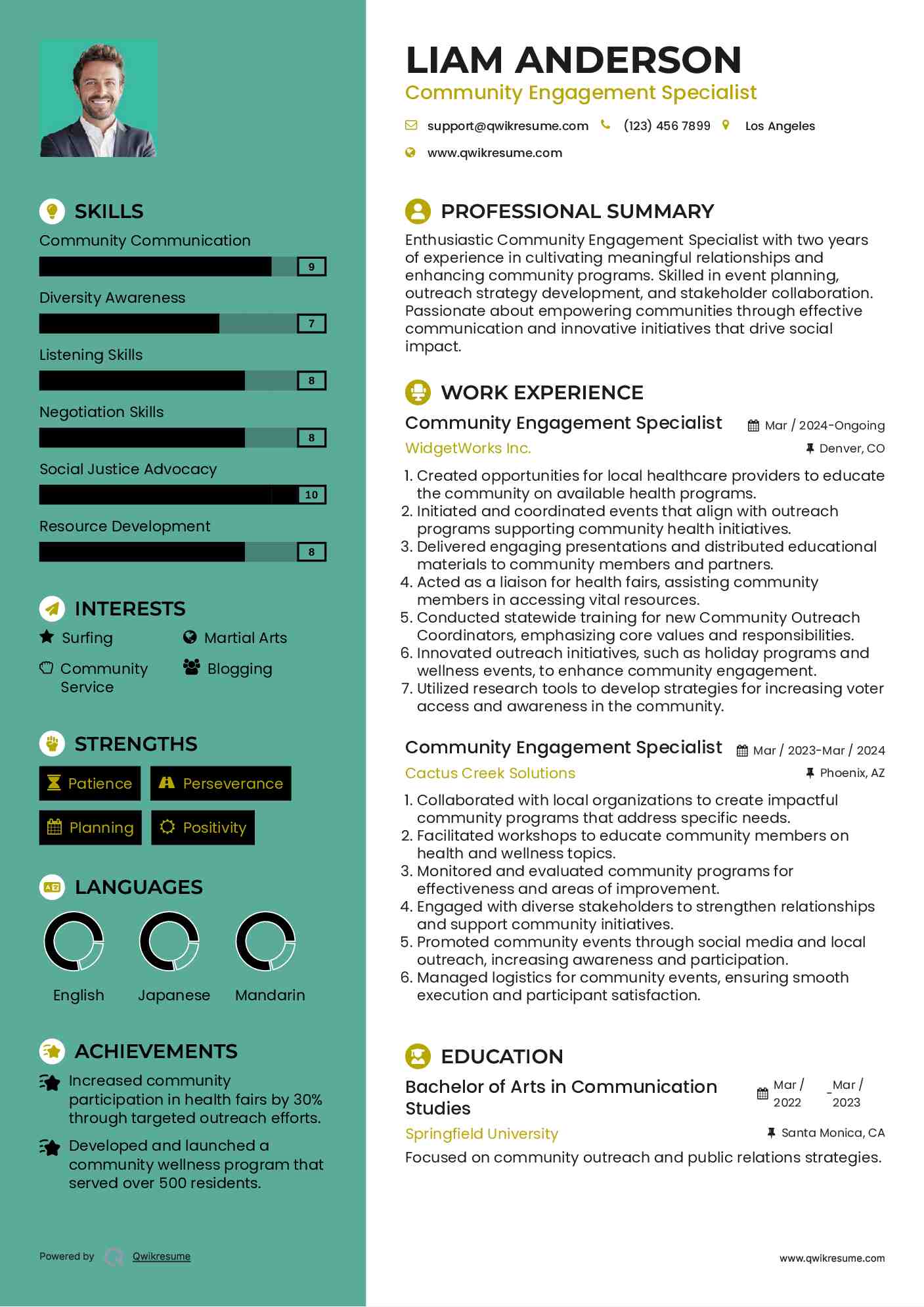Community Engagement Specialist Resume Example