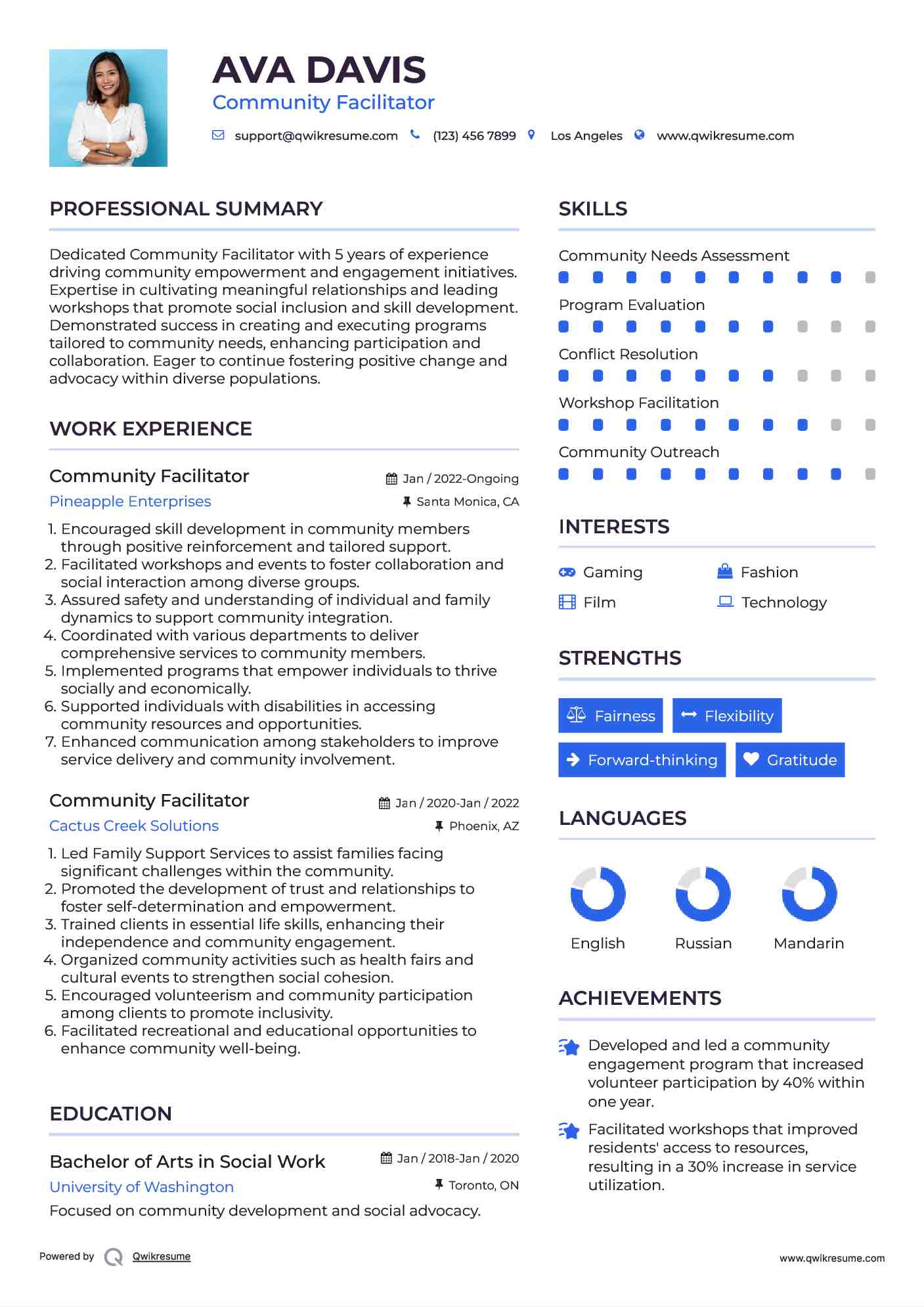 Community Facilitator Resume Example