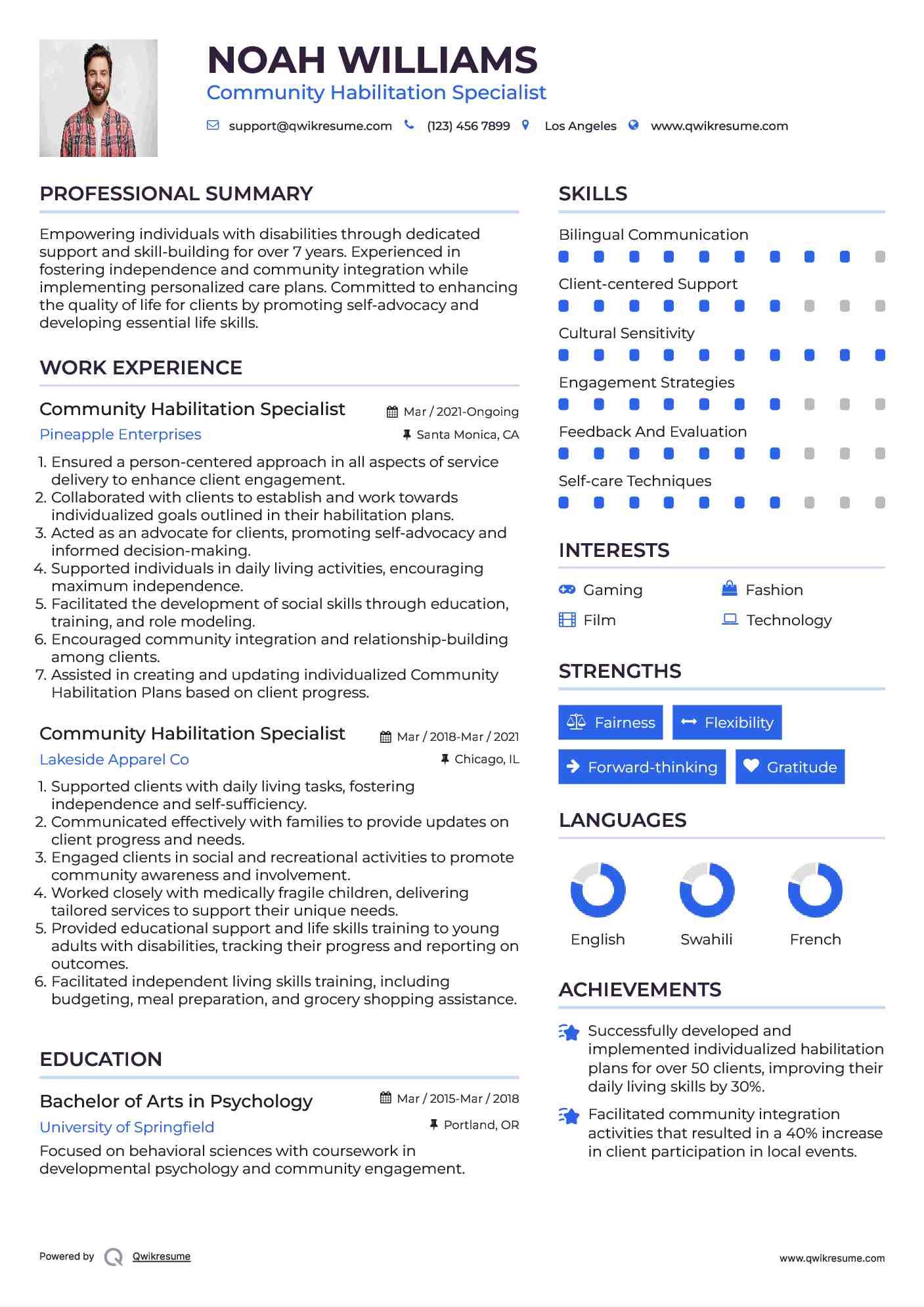 Community Habilitation Specialist Resume Format