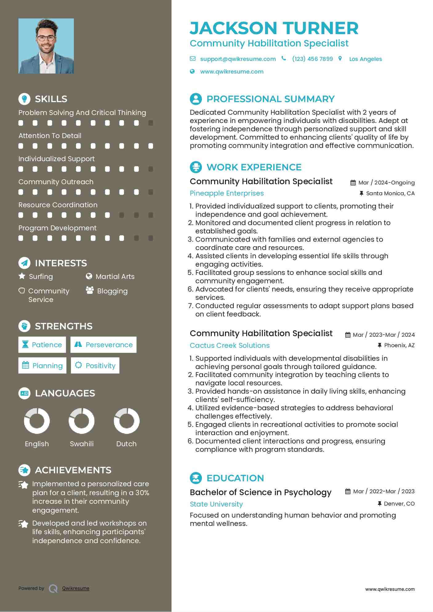 Community Habilitation Specialist Resume Sample
