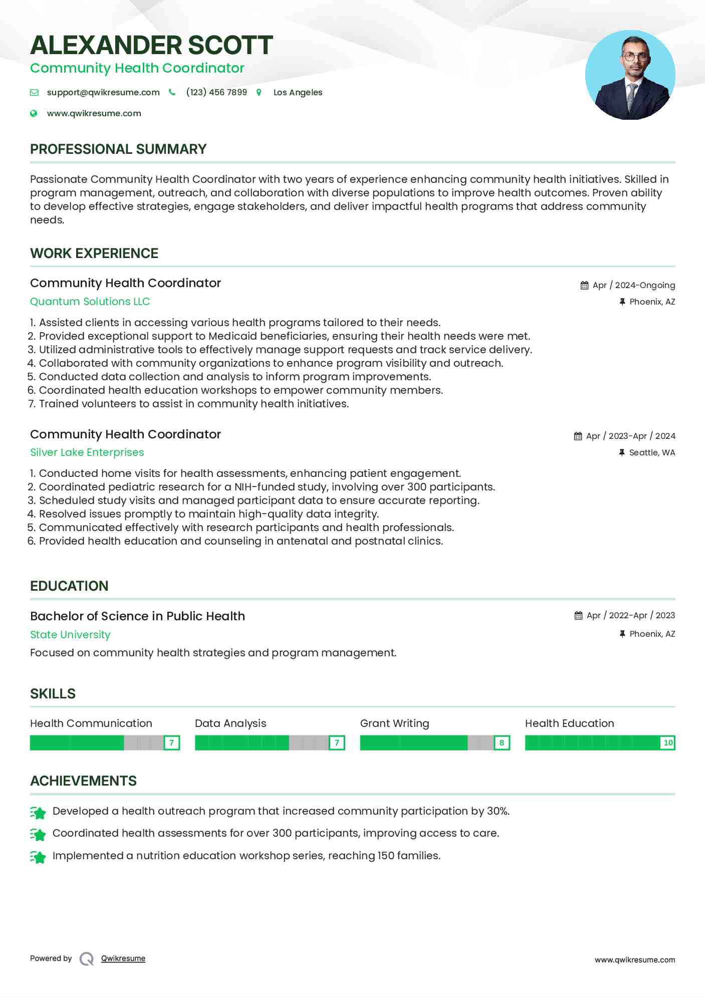 Community Health Coordinator Resume Model