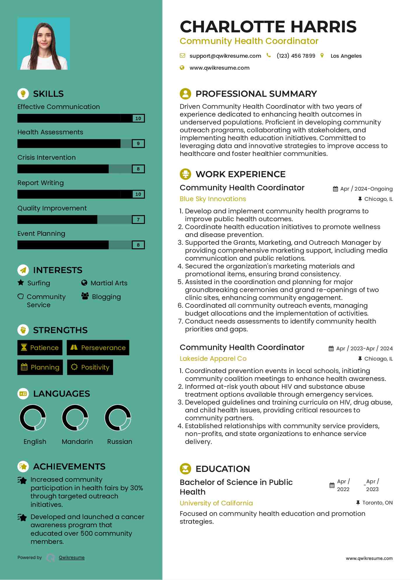 Community Health Coordinator Resume Format