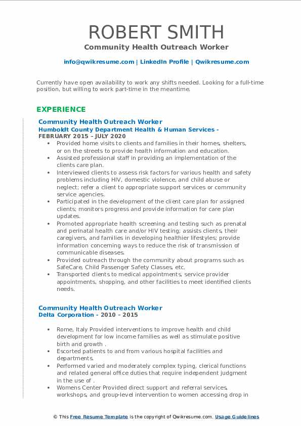 Community Health Outreach Worker Resume Samples QwikResume