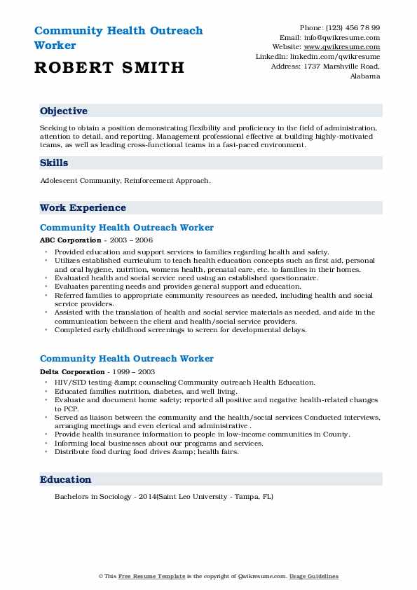 Community Health Outreach Worker Resume Samples QwikResume