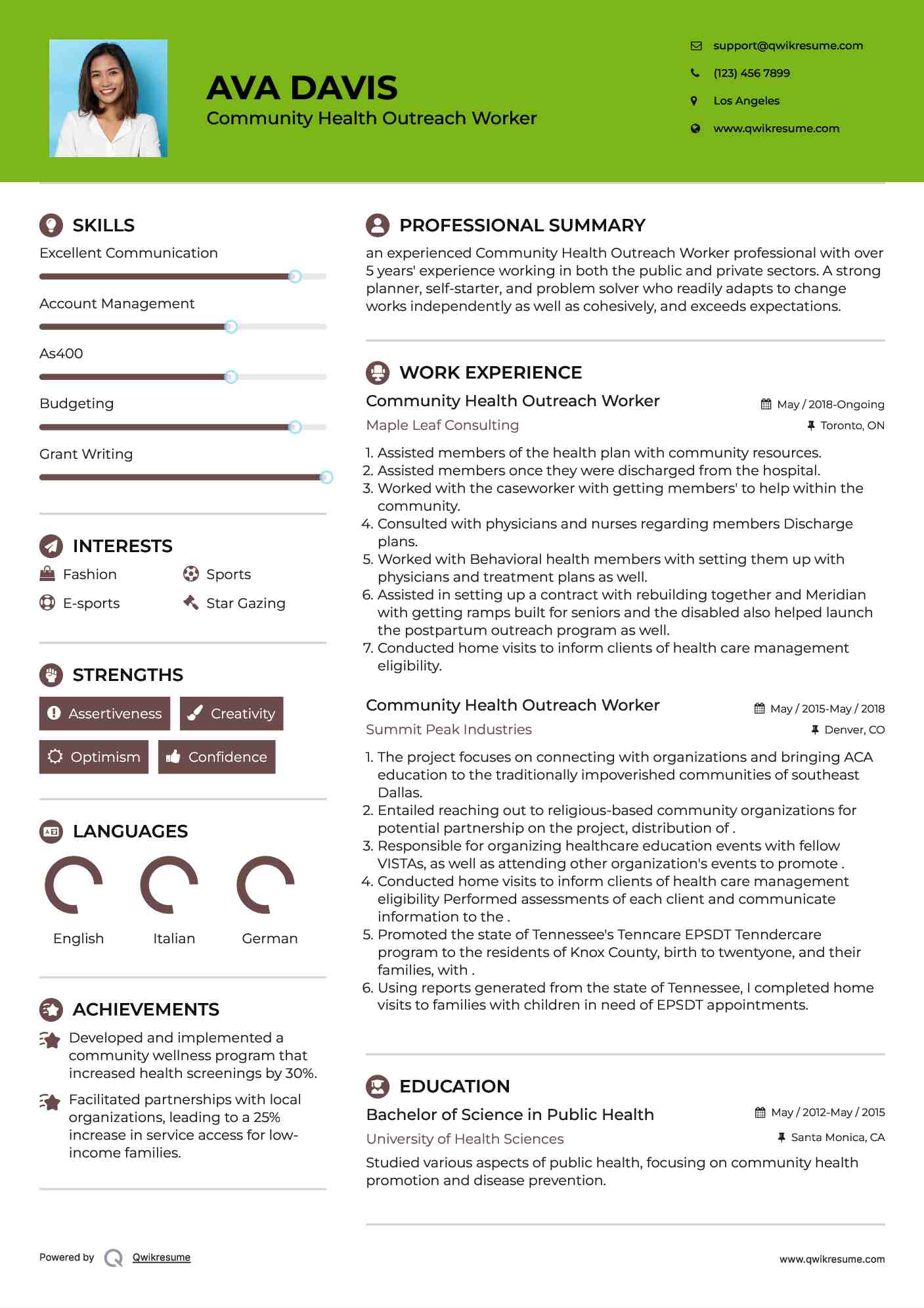 Community Health Outreach Worker Resume Template