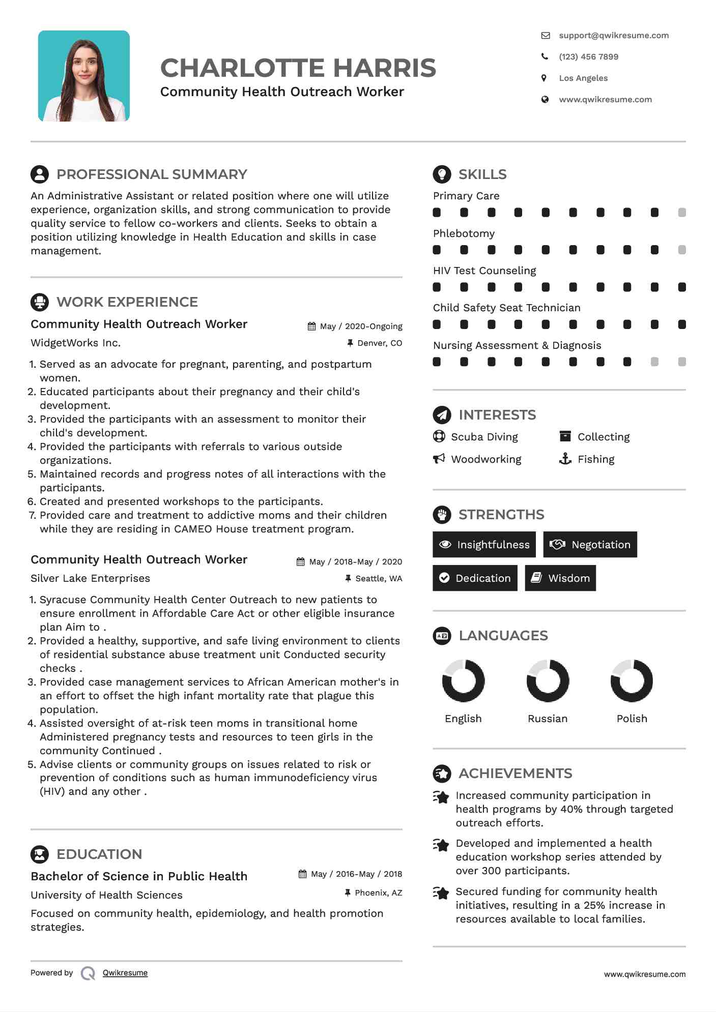 Community Health Outreach Worker Resume Model