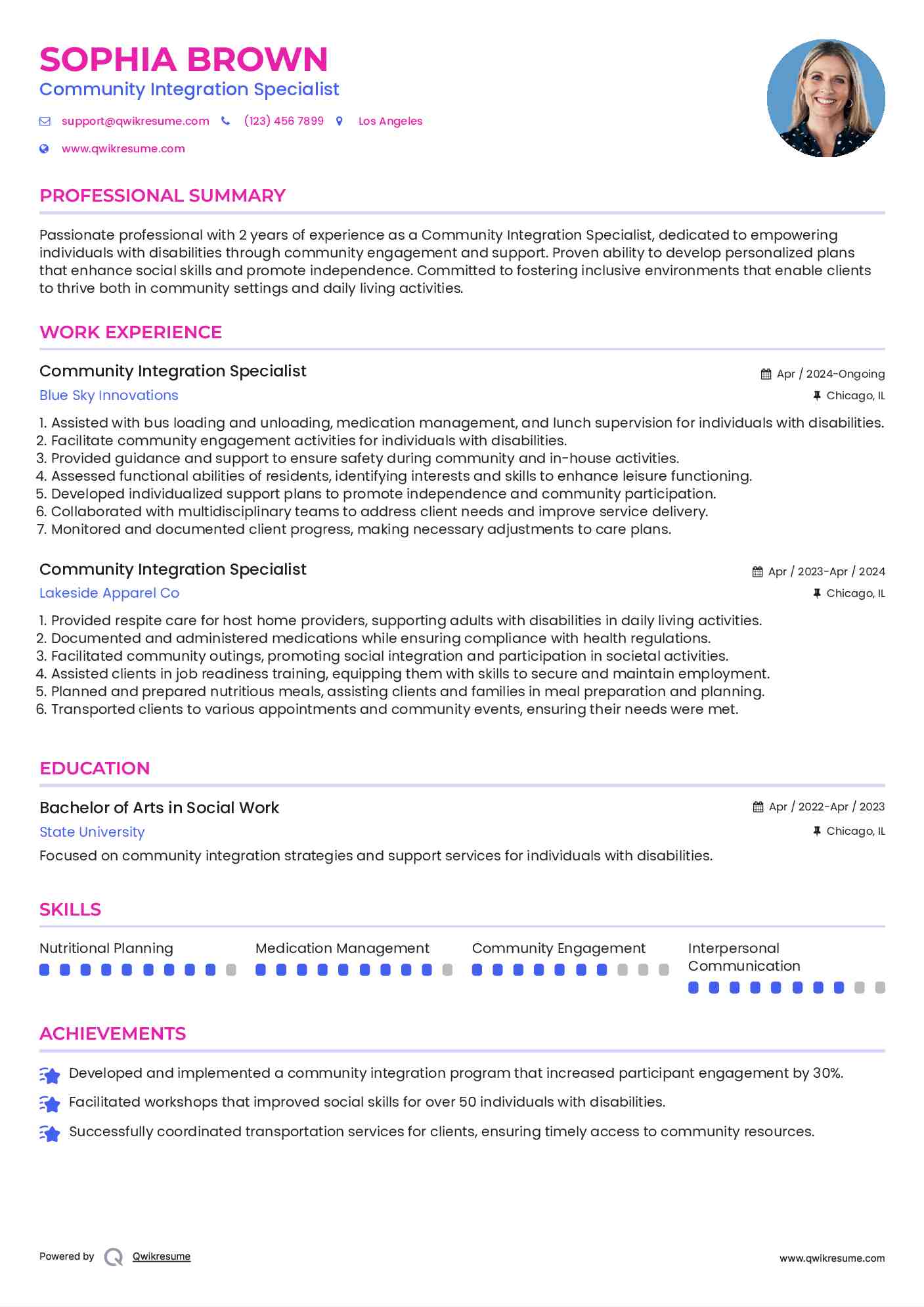 Community Integration Specialist Resume Samples QwikResume