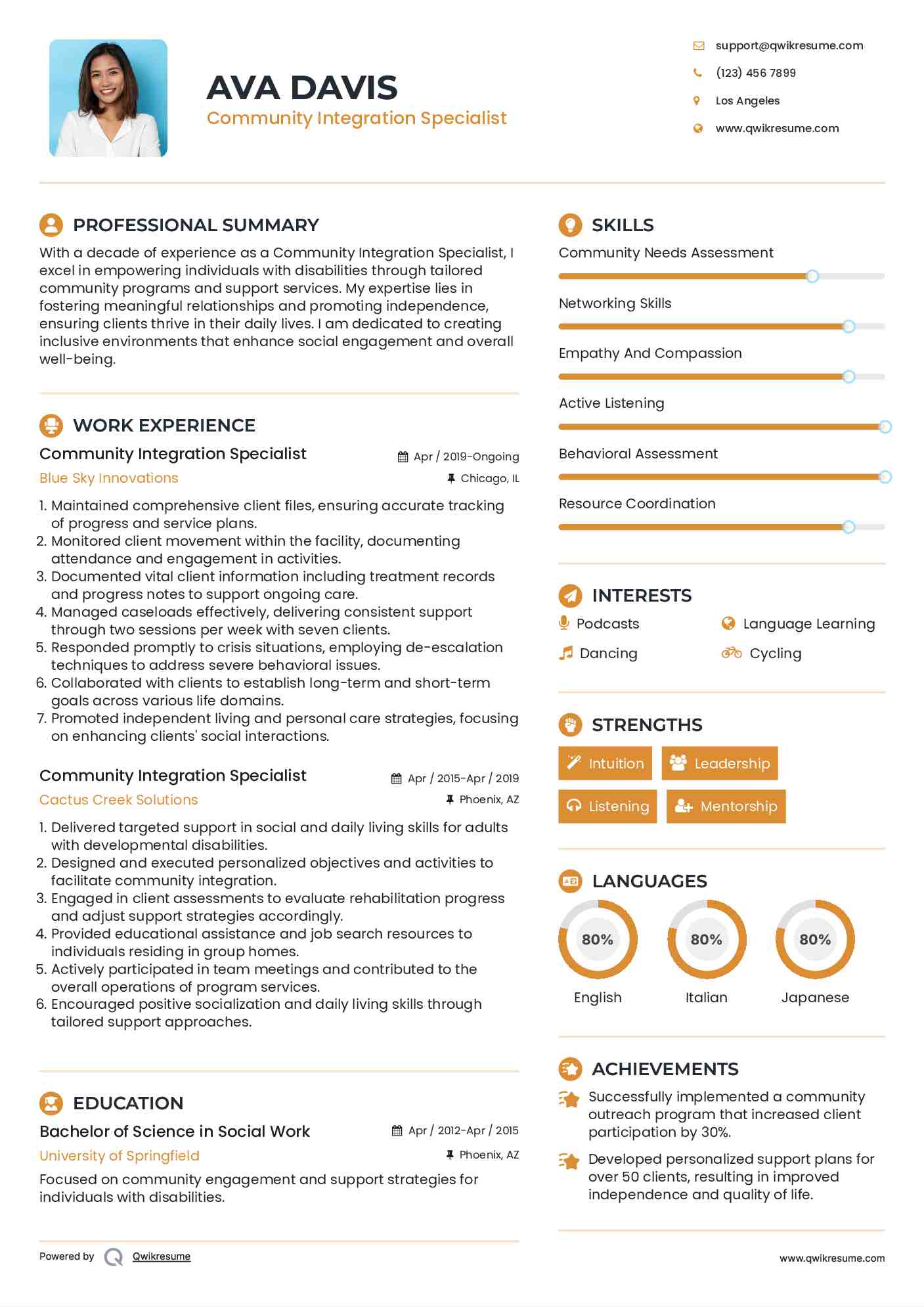 Community Integration Specialist Resume Samples QwikResume