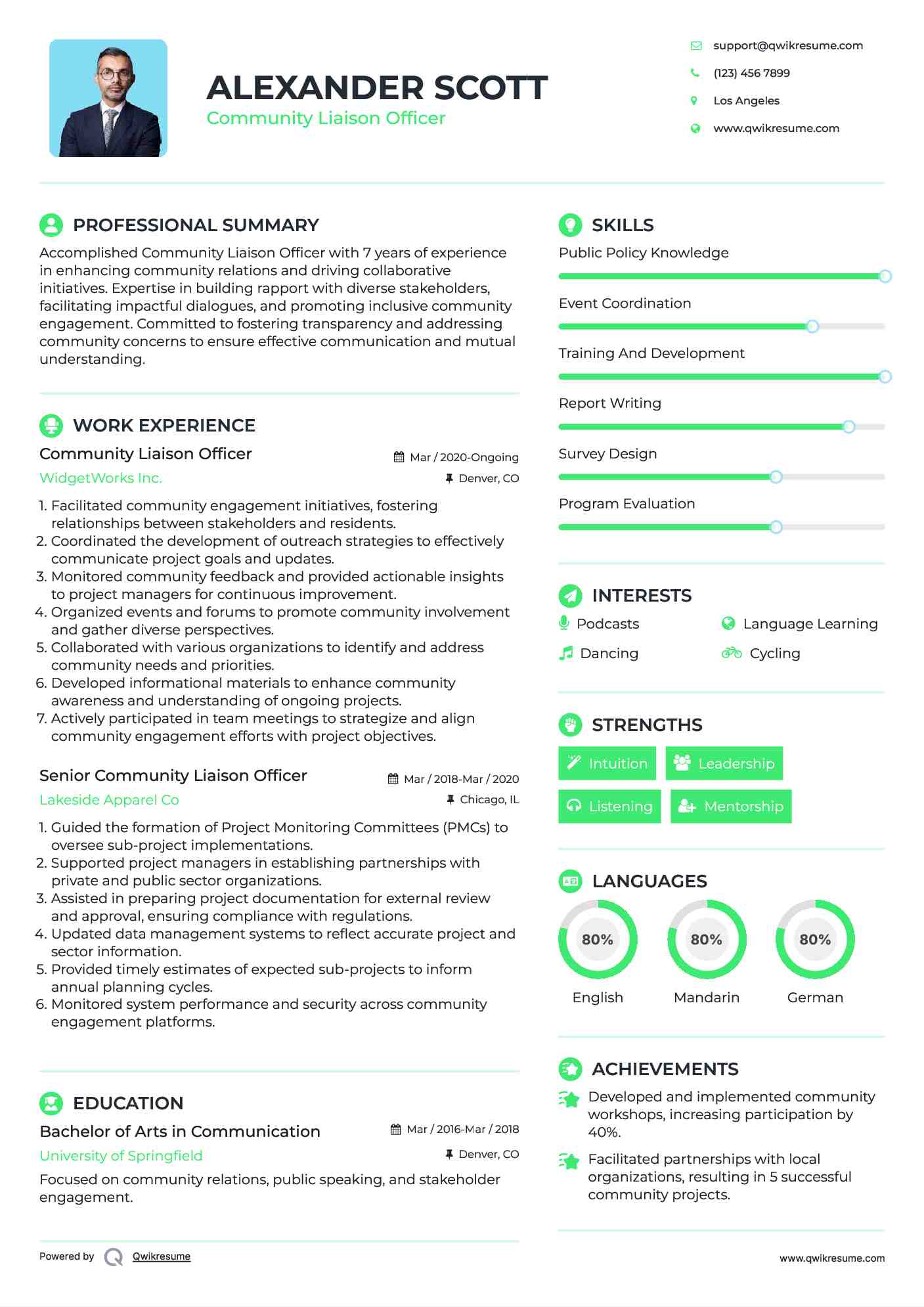 Community Liaison Officer Resume Sample