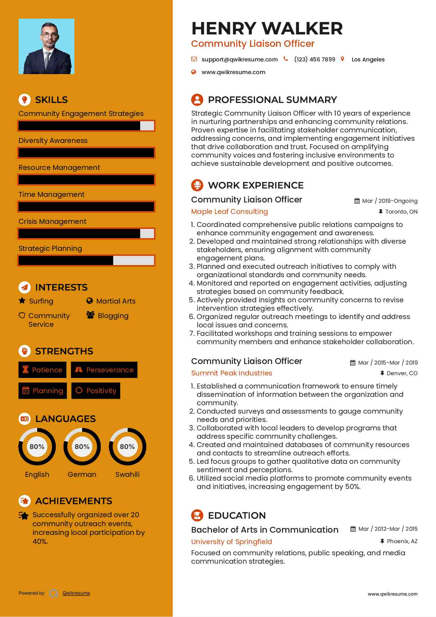 Community Liaison Officer Resume Model