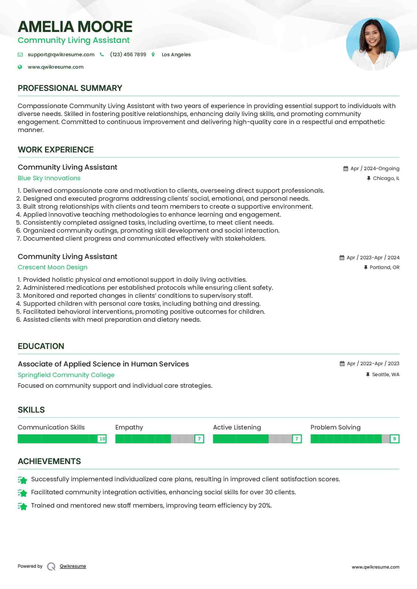 Community Living Assistant Resume Format