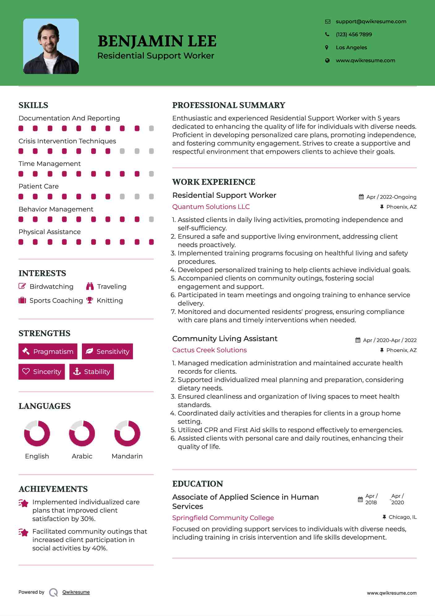 Community Living Assistant Resume Samples | QwikResume