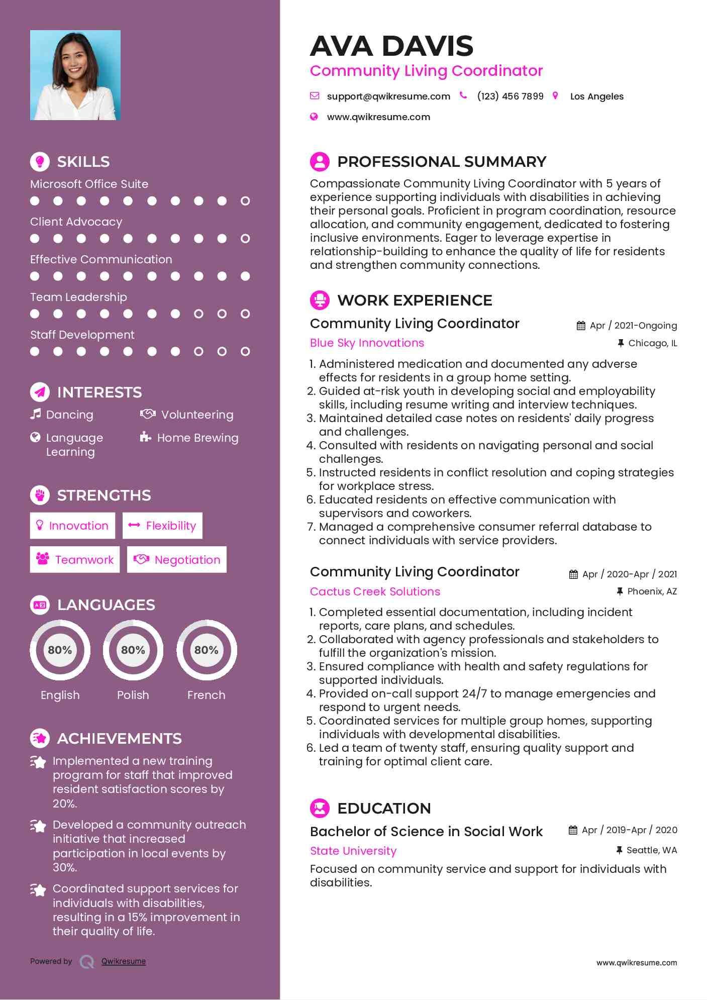 Community Living Coordinator Resume Template