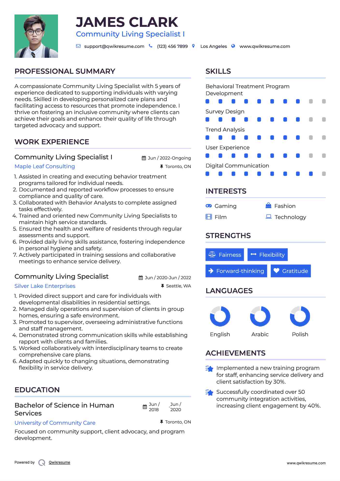 Community Living Specialist I Resume Model