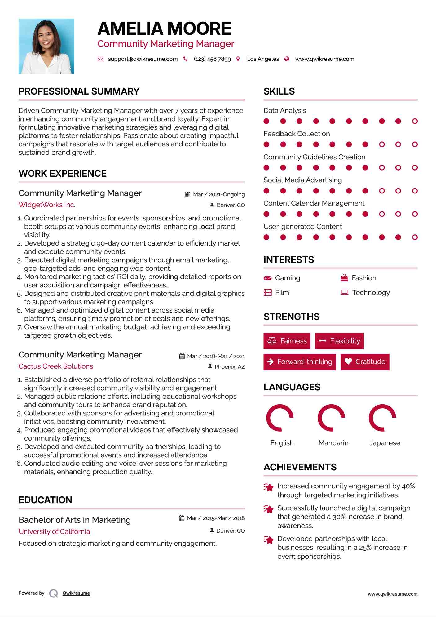 Community Marketing Manager Resume Template