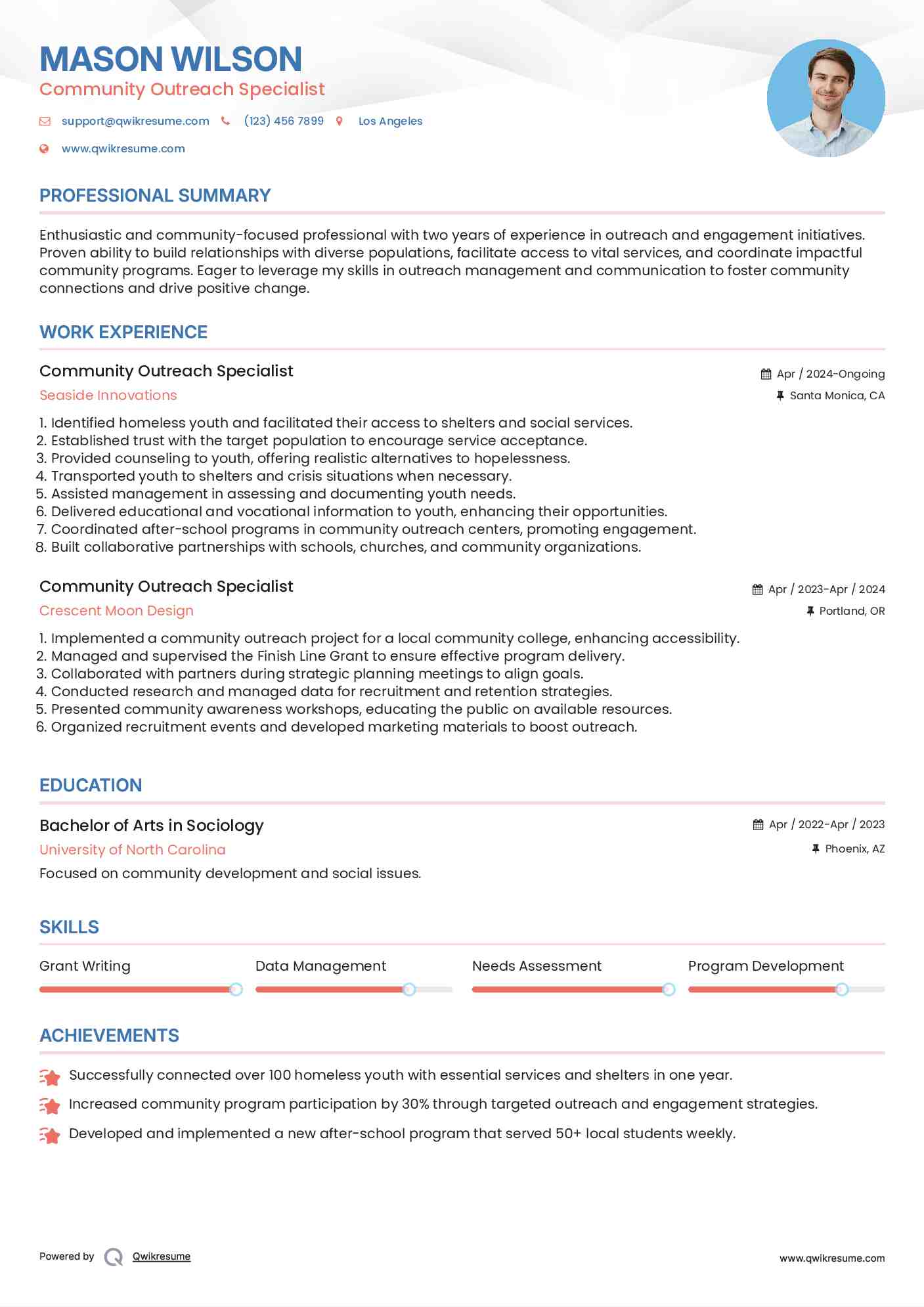 Community Outreach Specialist Resume Template