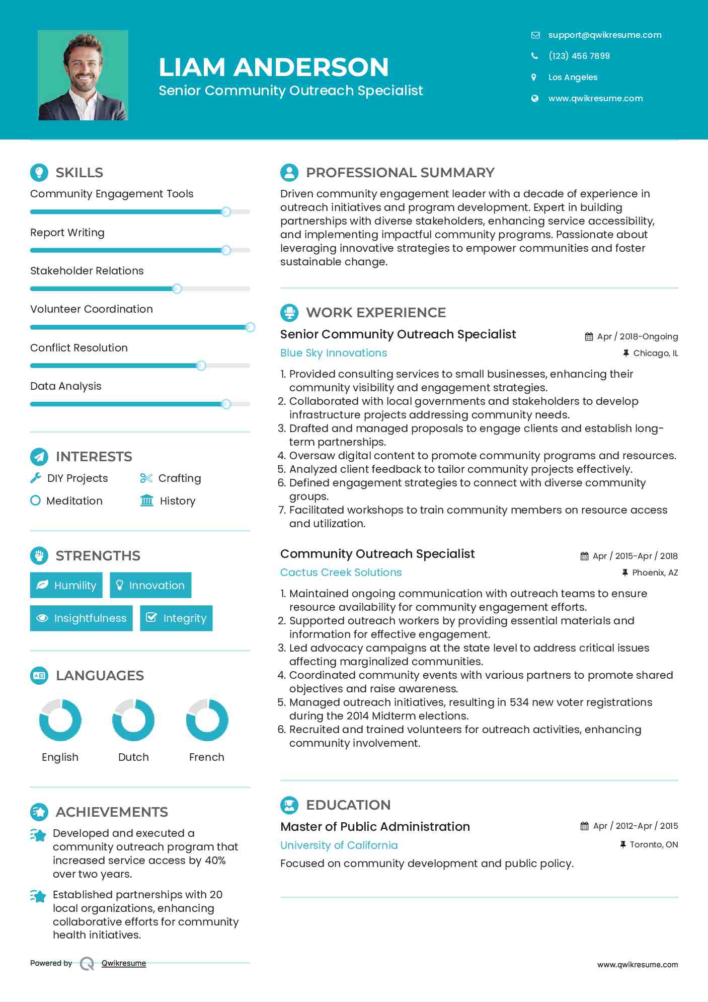 Senior Community Outreach Specialist Resume Template