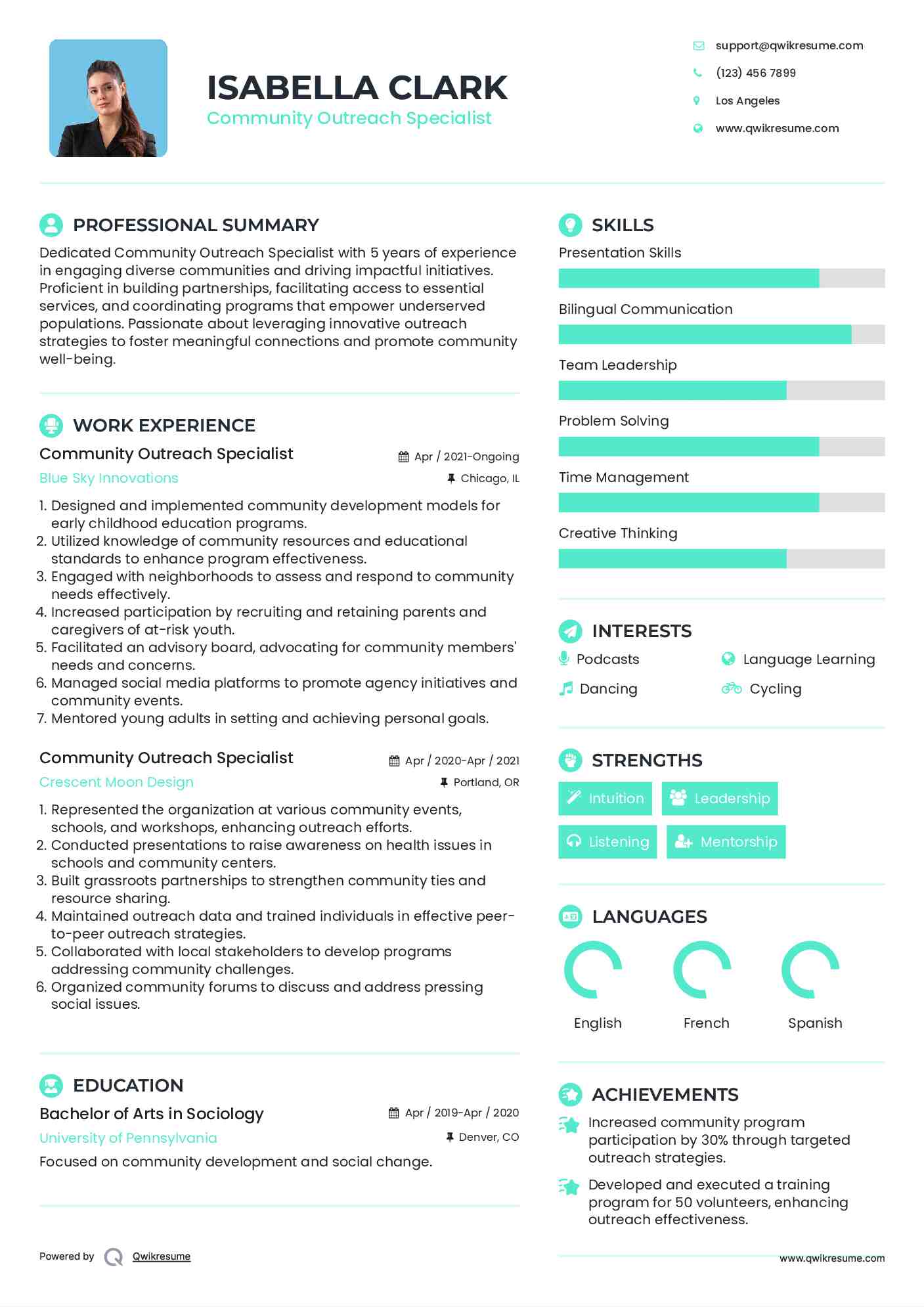 Community Outreach Specialist Resume Format