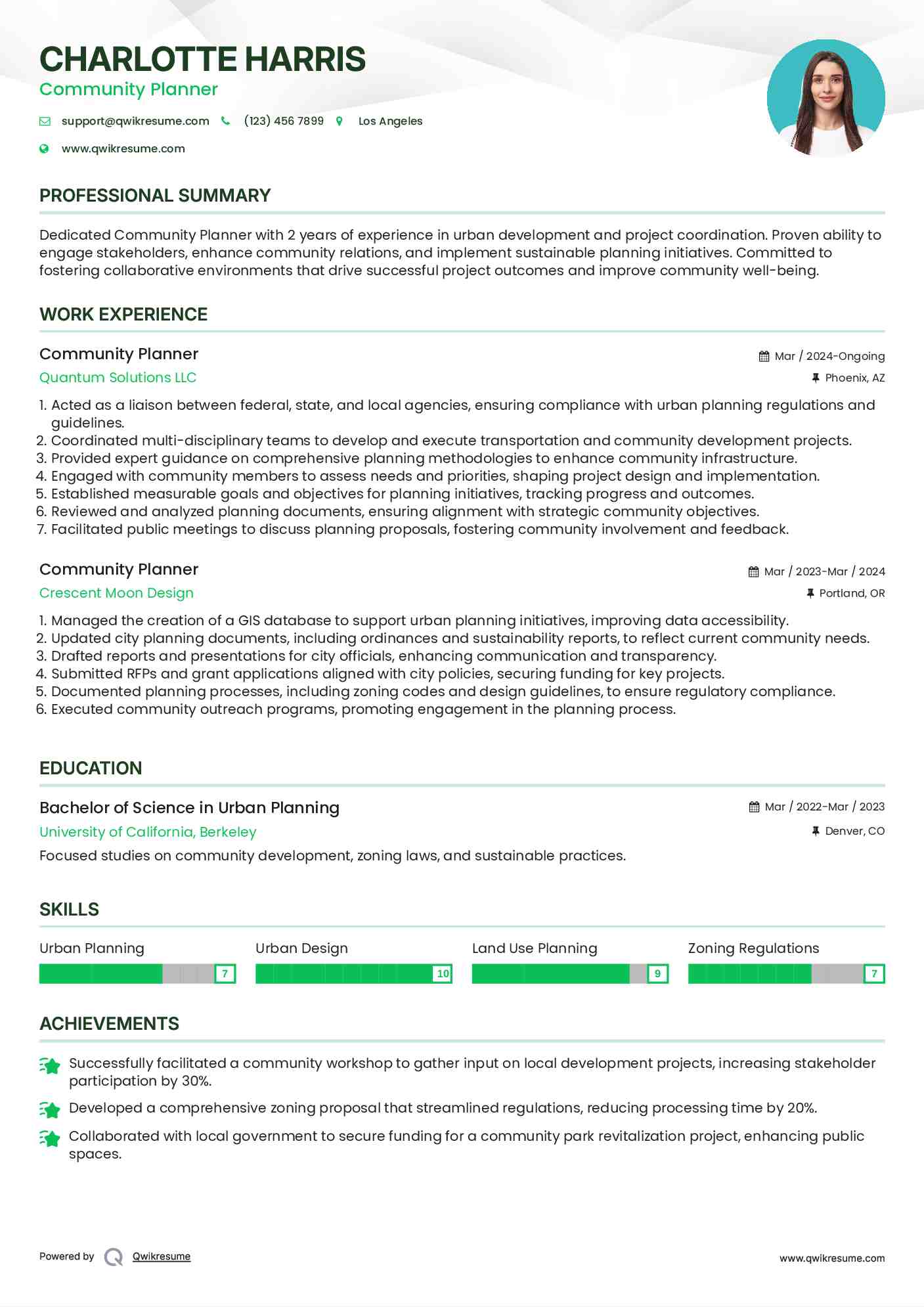 Community Planner Resume Template